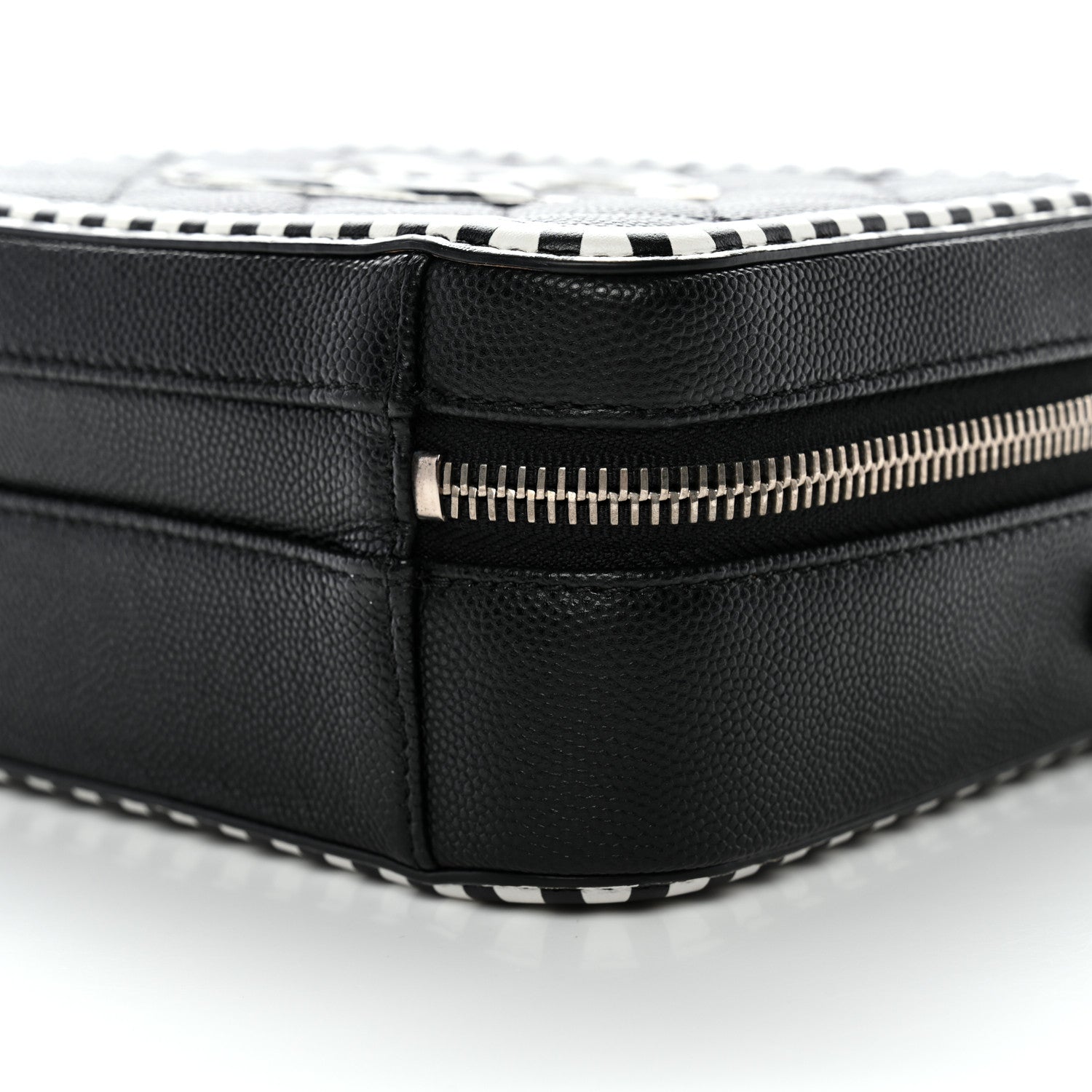 Chanel Caviar Quilted Striped Small CC Filigree Vanity Case Black White