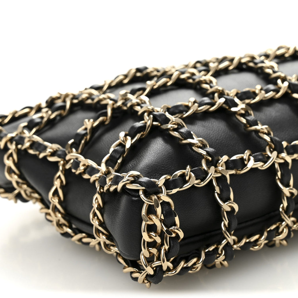 Chanel Lambskin Chain Frame Shoulder Bag Black