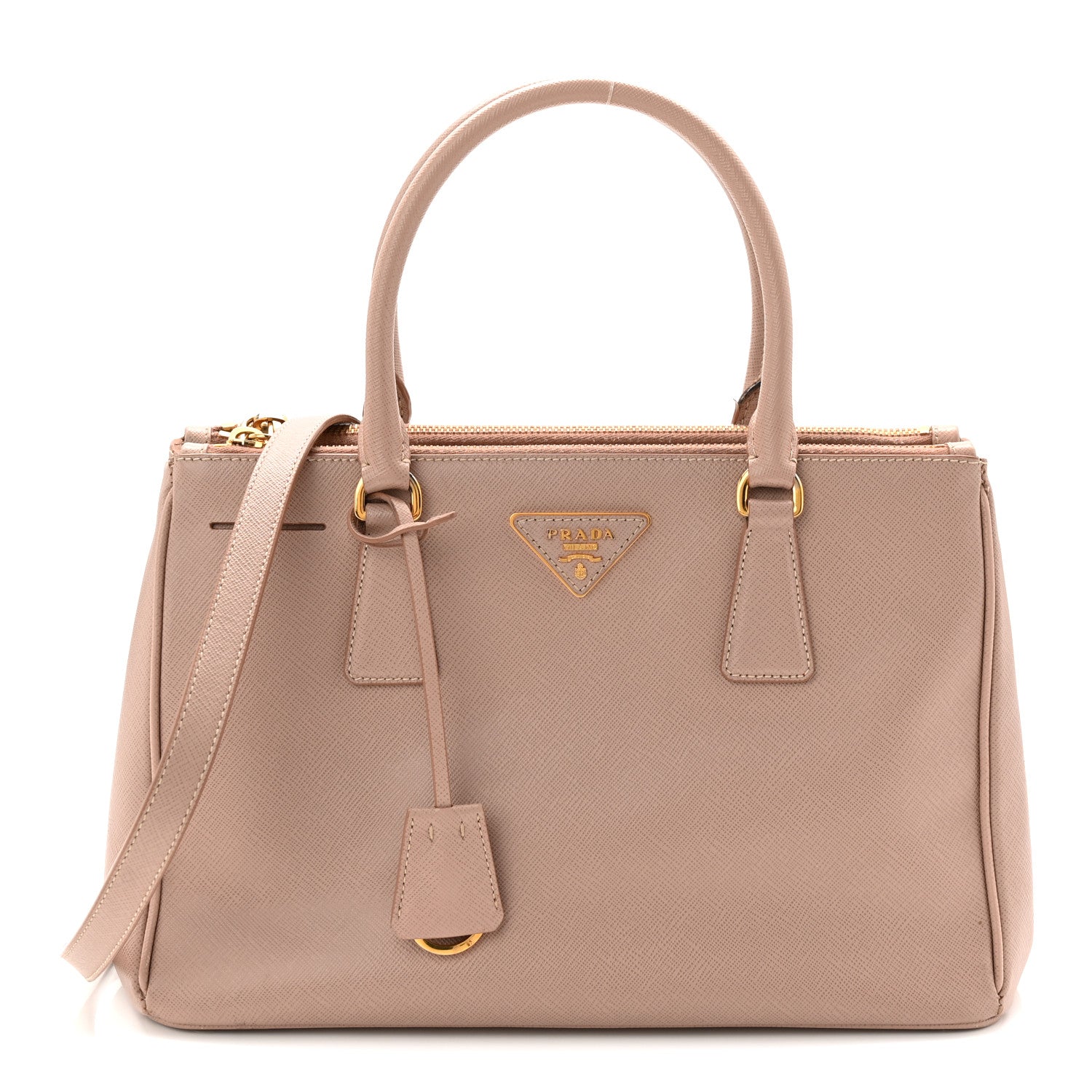 Prada Saffiano Small Galleria Double Zip Tote Cammeo