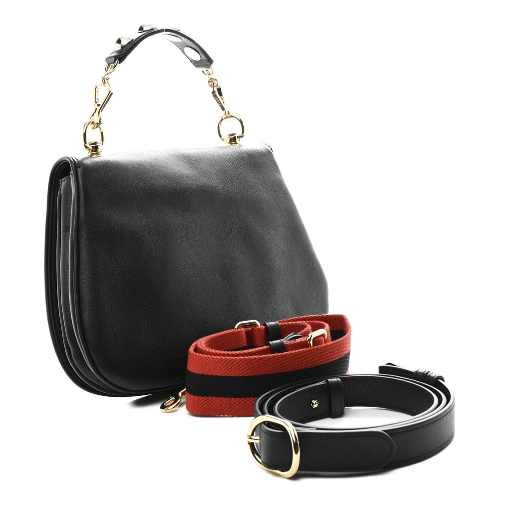 Gucci Roxy Calfskin Web Medium Studded Blondie Shoulder Flap Bag Black