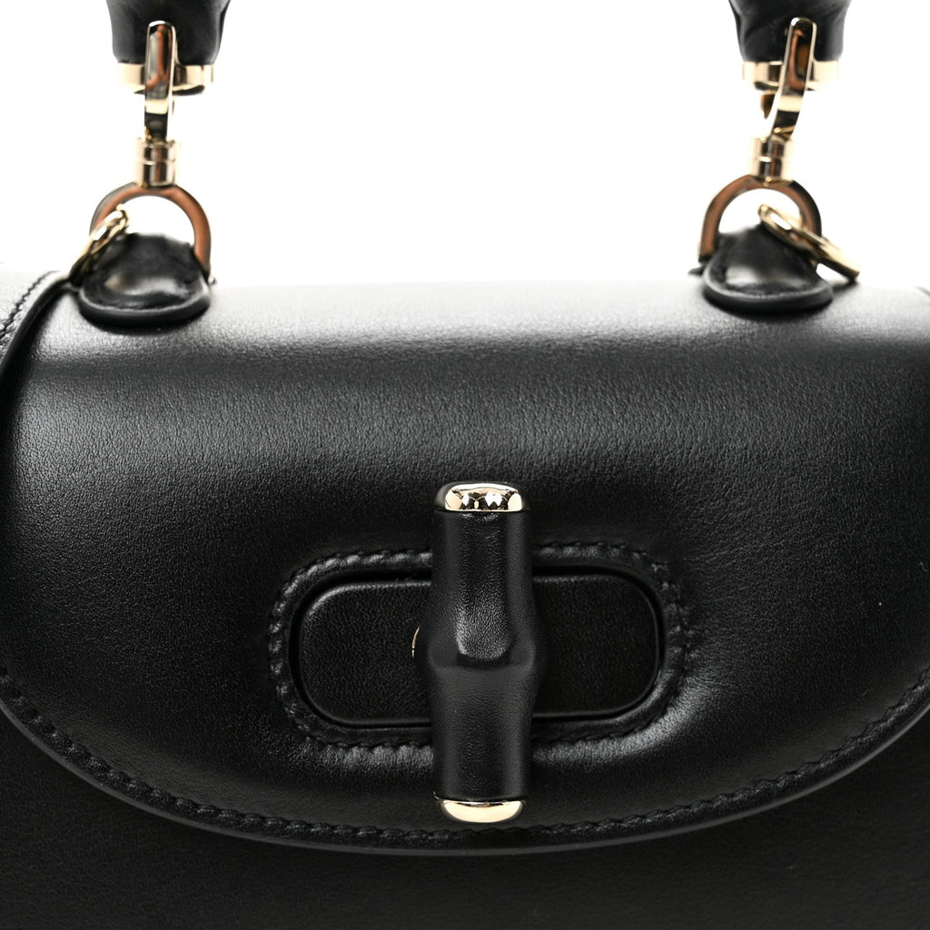 Gucci Boarded Dyana Lux Calfskin Mini Bamboo 1947 Top Handle Bag Black