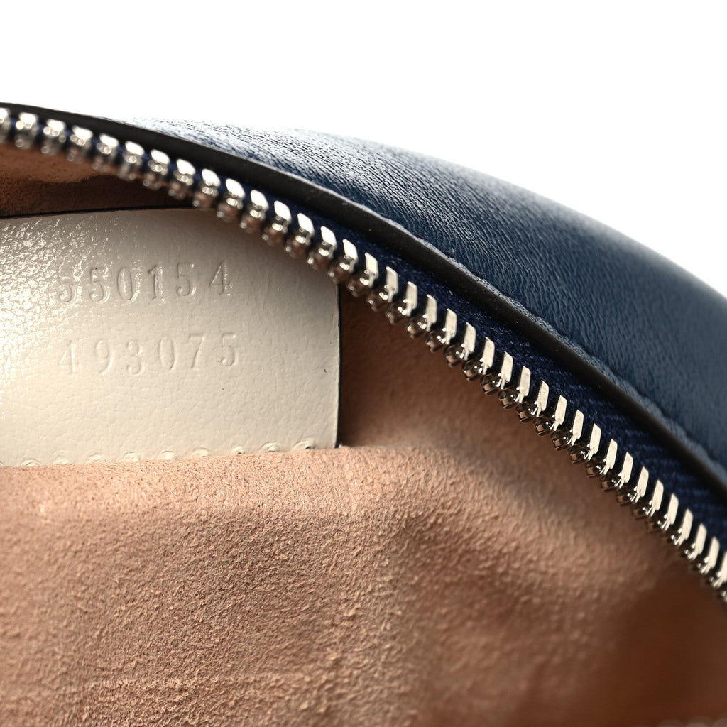 Gucci Azalea Calfskin Matelasse Diagonal Mini Torchon GG Marmont Round Shoulder Bag Blue Agata Mystic White