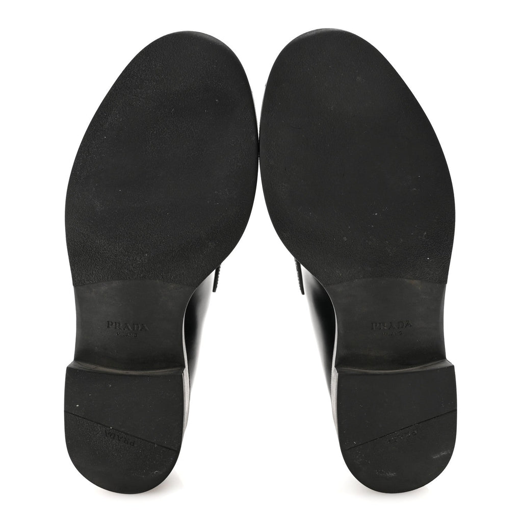 Prada Spazzolato Metal Triangle Logo 50mm Loafers 40 Black