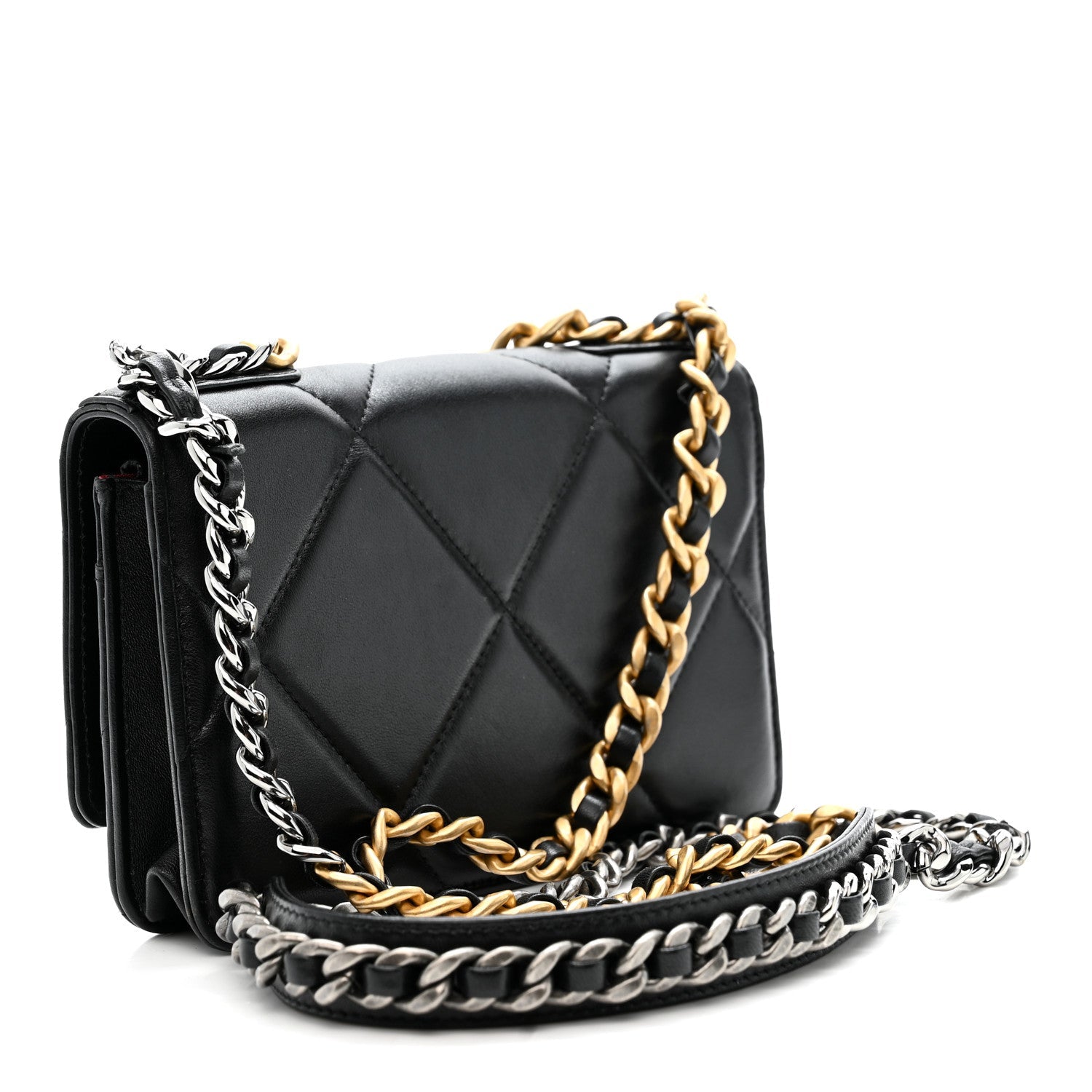 Chanel Lambskin Quilted Chanel 19 Wallet On Chain WOC Black