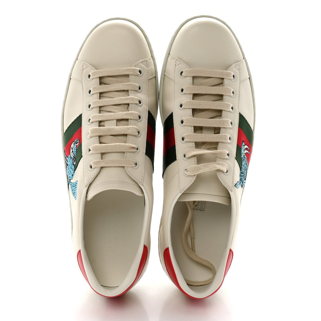 Gucci X FREYA HARTAS Calfskin Miro Soft Web Mythical Creature Embroidered Mens Ace Sneakers 9.5 New Mystic White