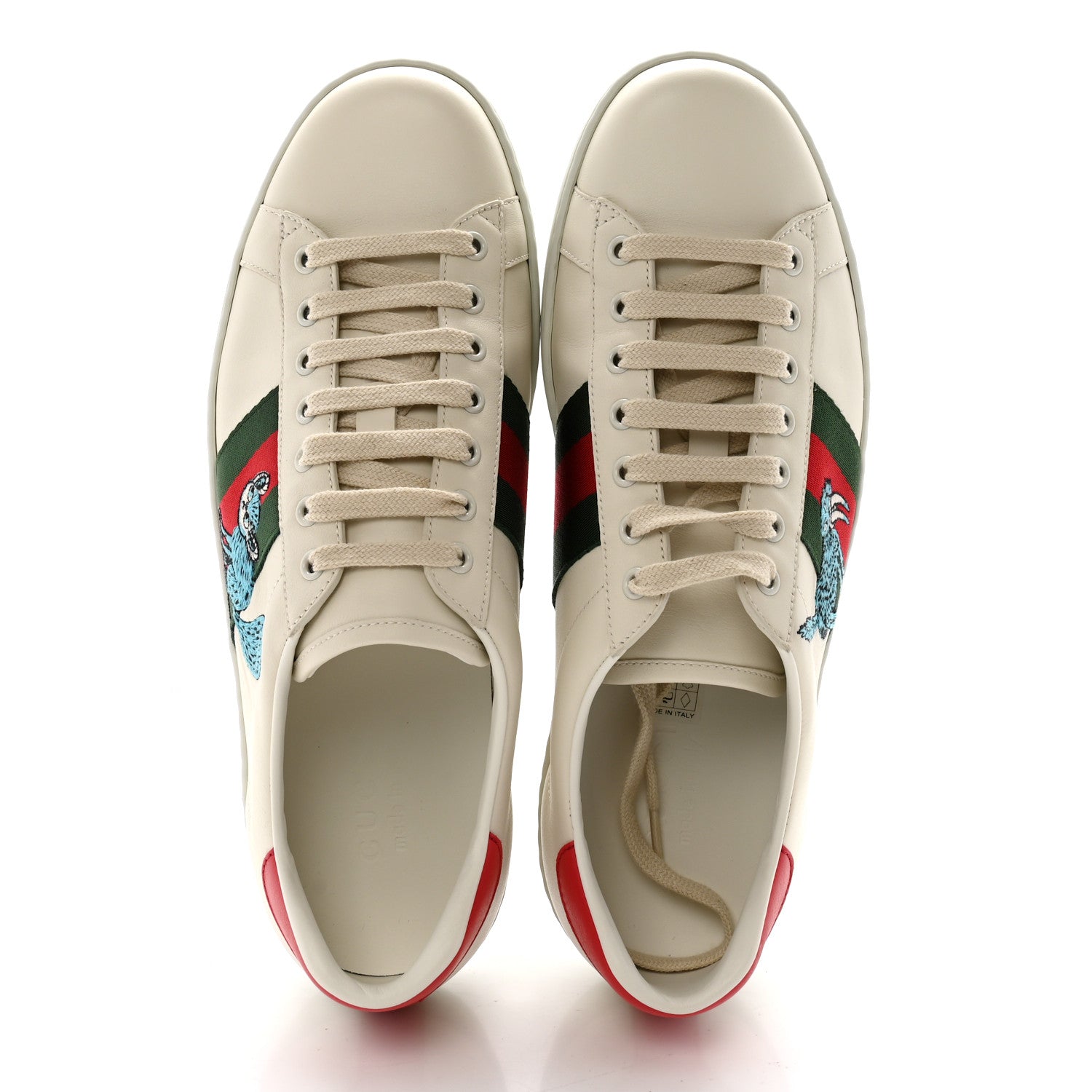 Gucci X FREYA HARTAS Calfskin Miro Soft Web Mythical Creature Embroidered Mens Ace Sneakers 9.5 New Mystic White