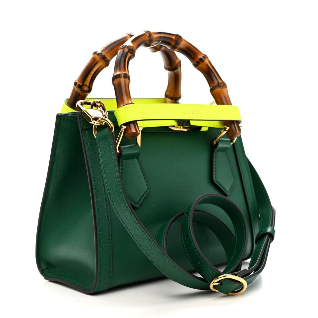 Gucci Wonka Grain Calfskin Mini Diana Tote Bag Green Yellow Fluo