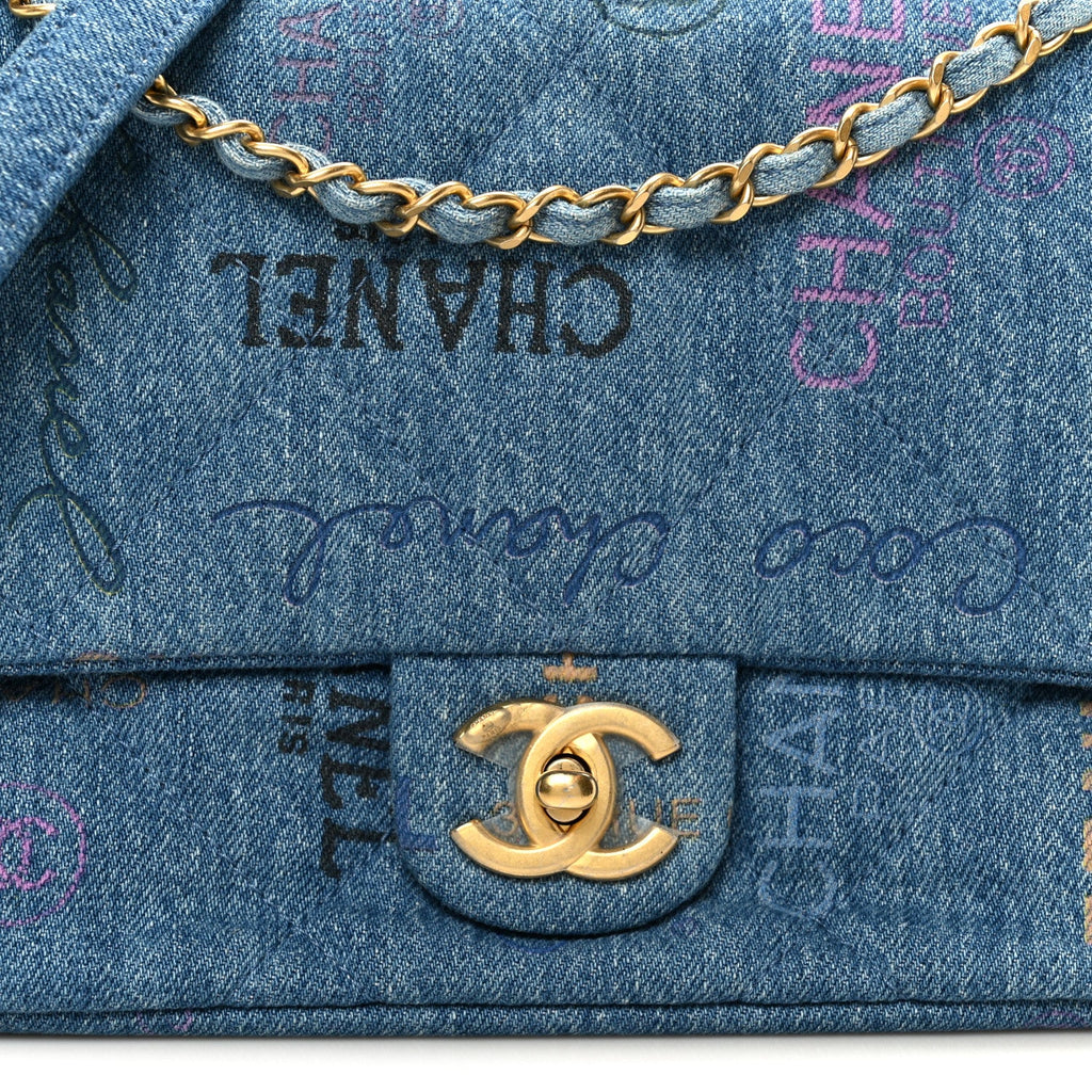 Chanel Denim Quilted Denim Large Mood Flap Blue Multicolor