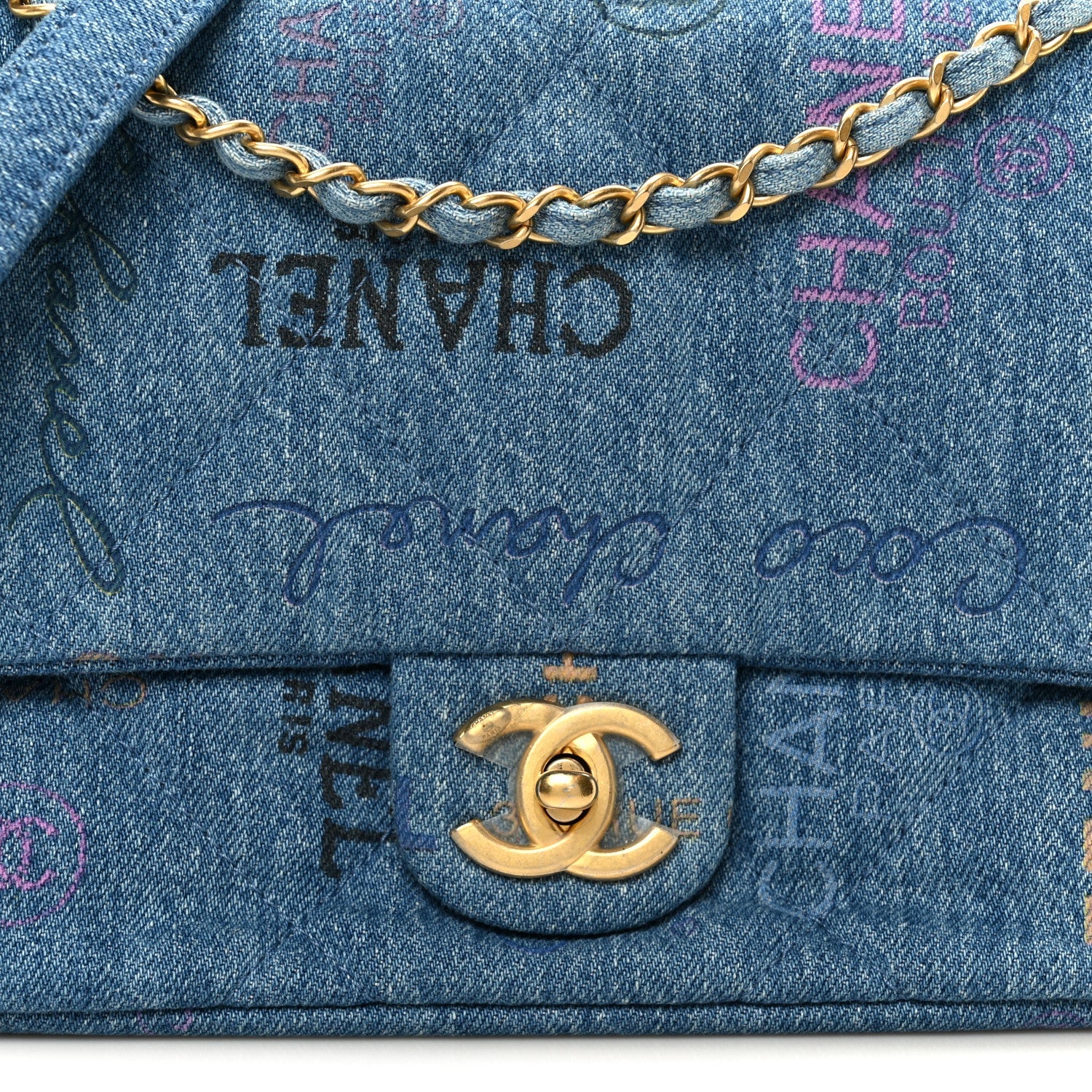 Chanel Denim Quilted Denim Large Mood Flap Blue Multicolor