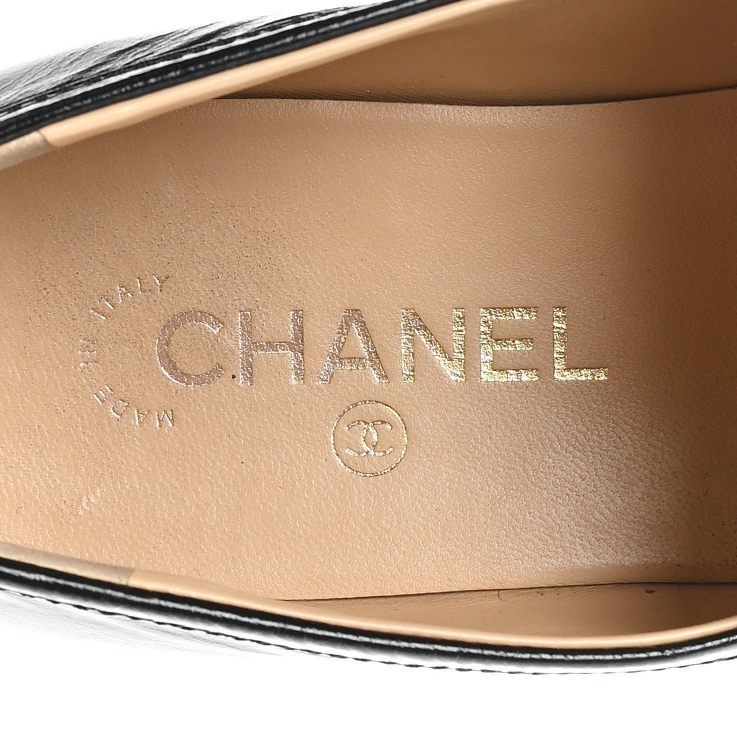 Chanel Shiny Crumpled Calfskin CC Mocassin Loafers 38.5 Black
