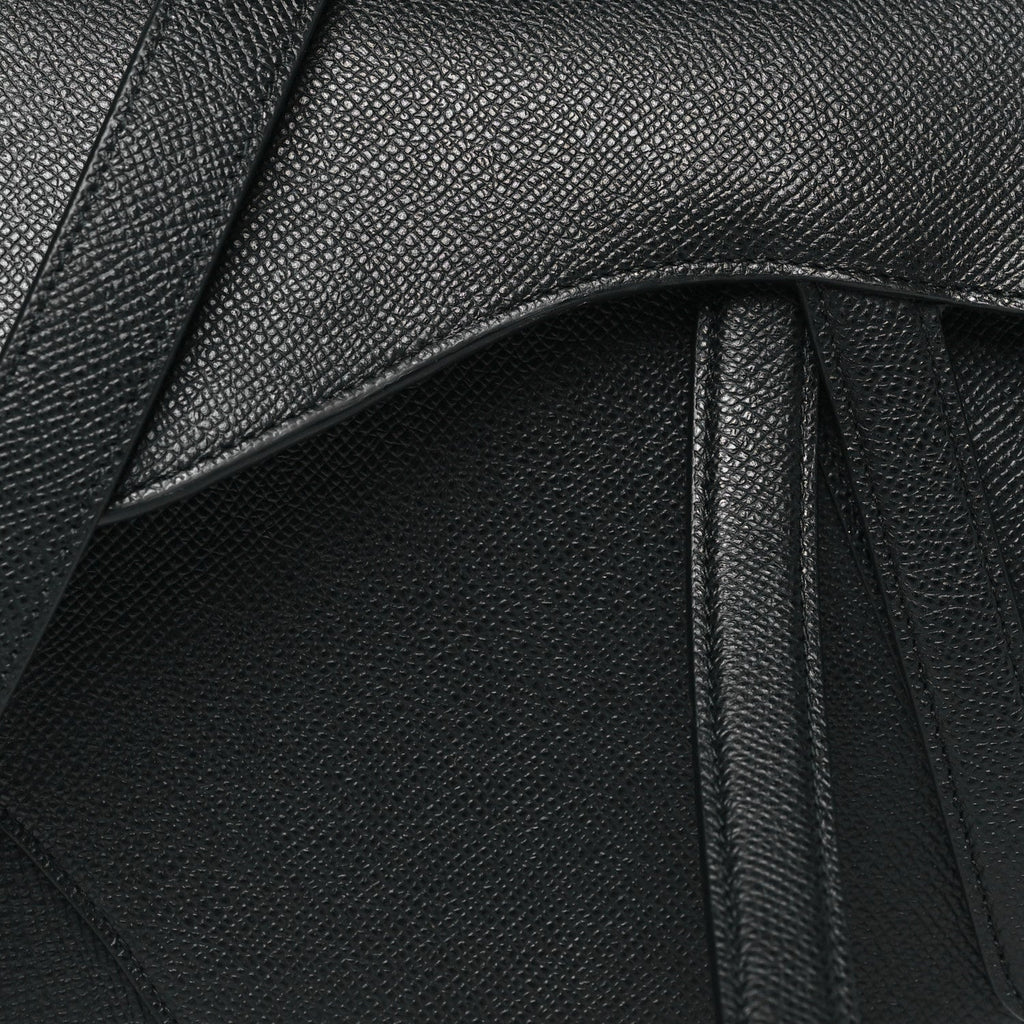 Christian Dior Grained Calfskin Saddle Bag With Strap Black