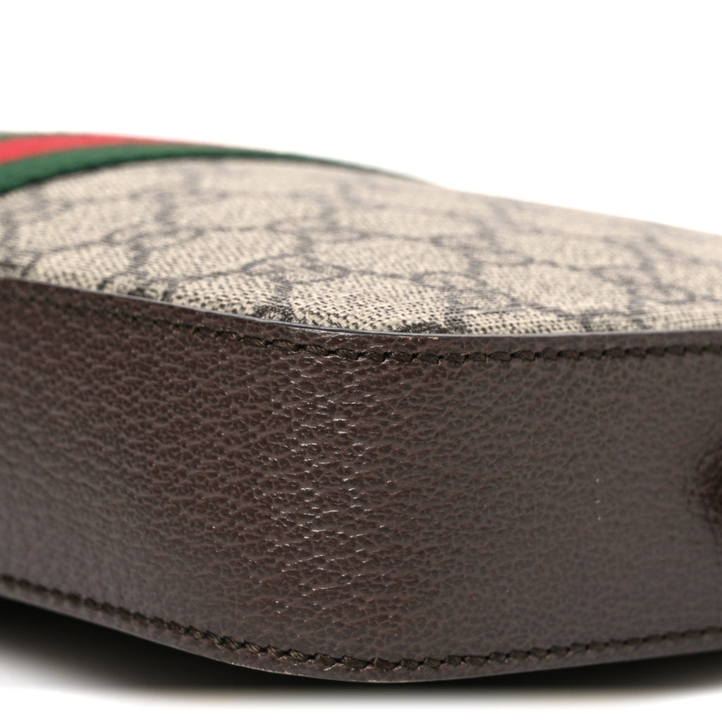 Gucci GG Supreme Monogram Textured Dollar Calfskin Web Ophidia Wristlet Shoulder Bag Beige Ebony New Acero