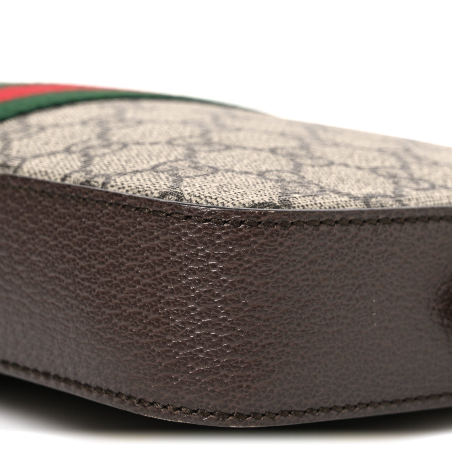 Gucci GG Supreme Monogram Textured Dollar Calfskin Web Ophidia Wristlet Shoulder Bag Beige Ebony New Acero