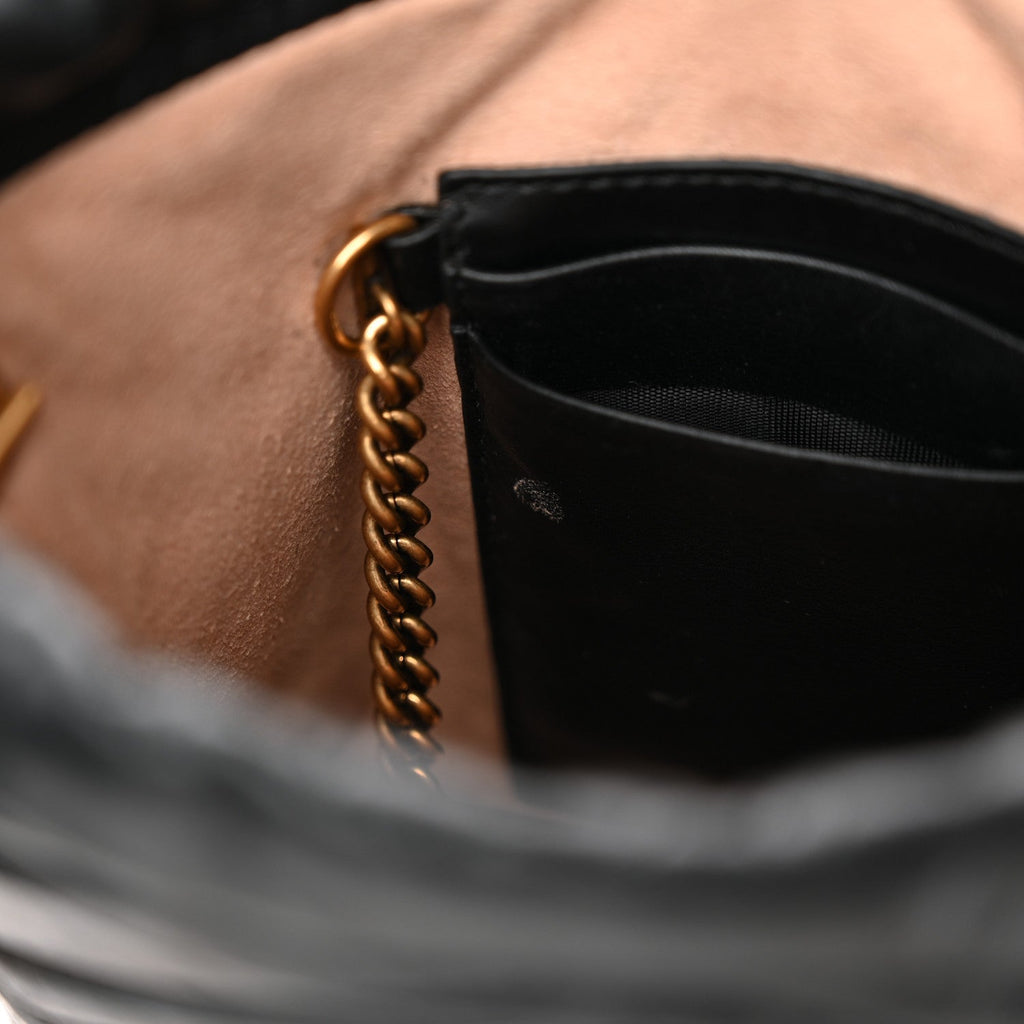 Gucci Calfskin Matelasse Mini GG Marmont 2.0 Bucket Bag Black