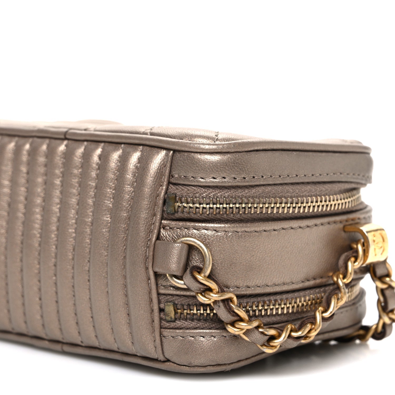 Chanel Metallic Lambskin Mini Coco Boy Camera Case Dark Gold