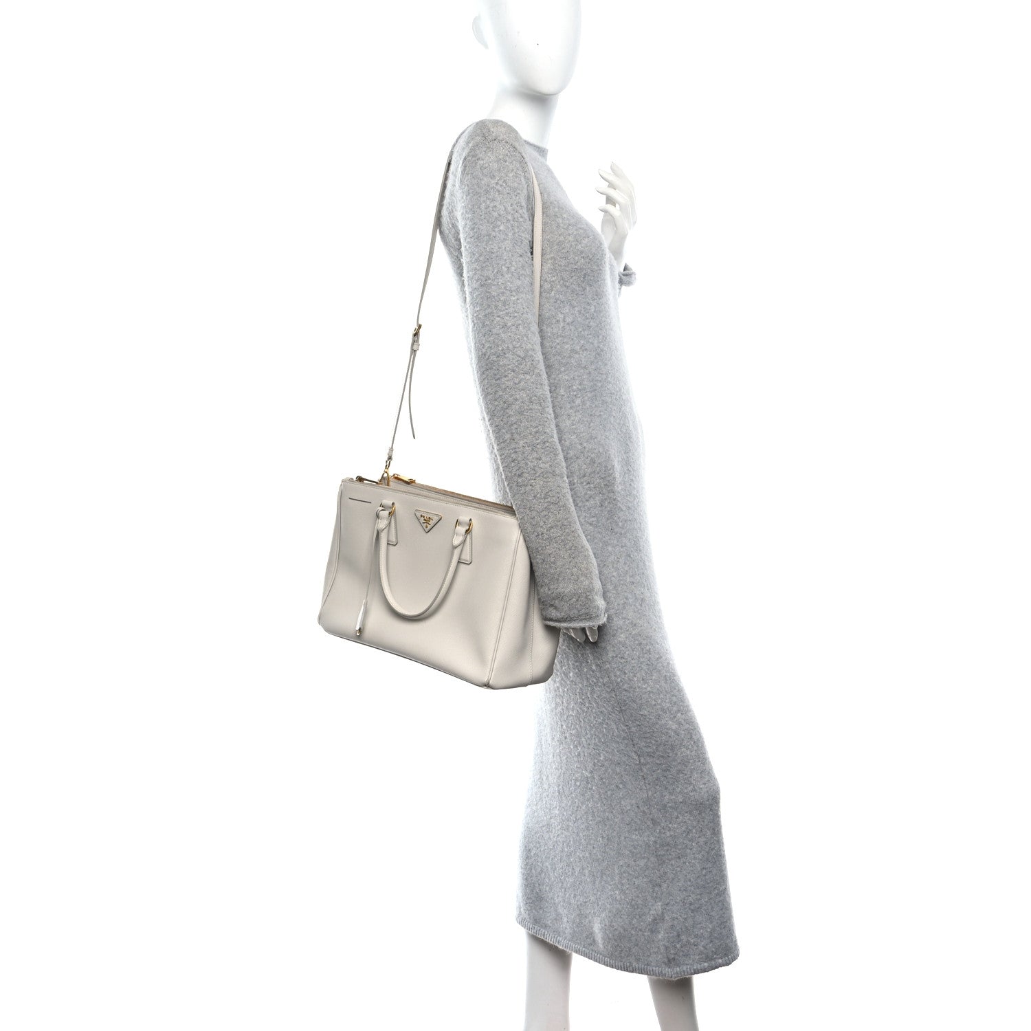 Prada Saffiano Lux Medium Galleria Double Zip Tote Talco