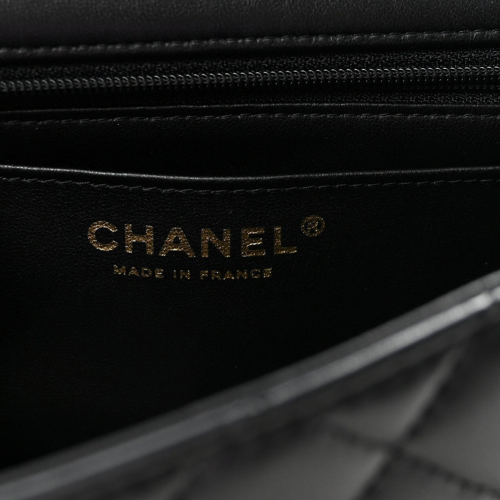 Chanel Lambskin Quilted Mini Top Handle Rectangular Flap Black