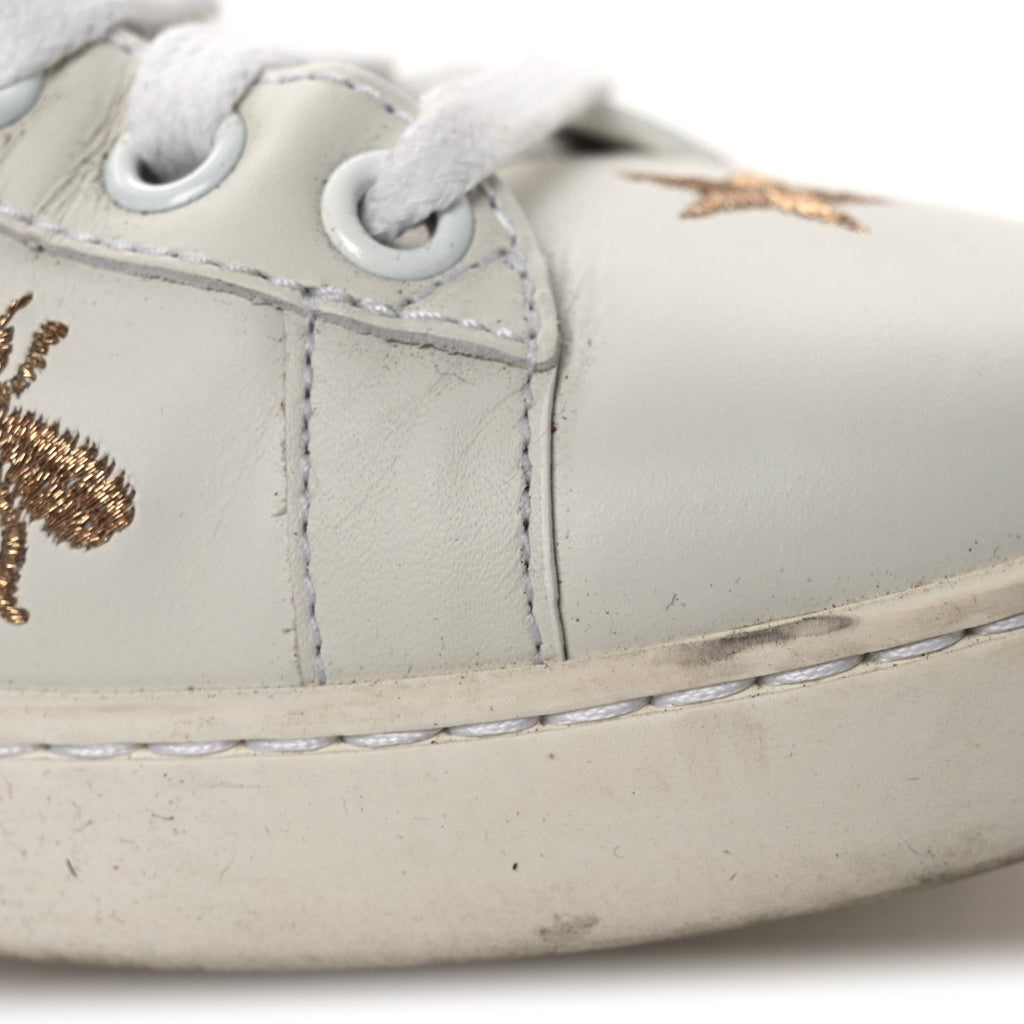 Gucci Calfskin Bee Star Embroidered Sylvie Web Ace Sneakers 35.5 White