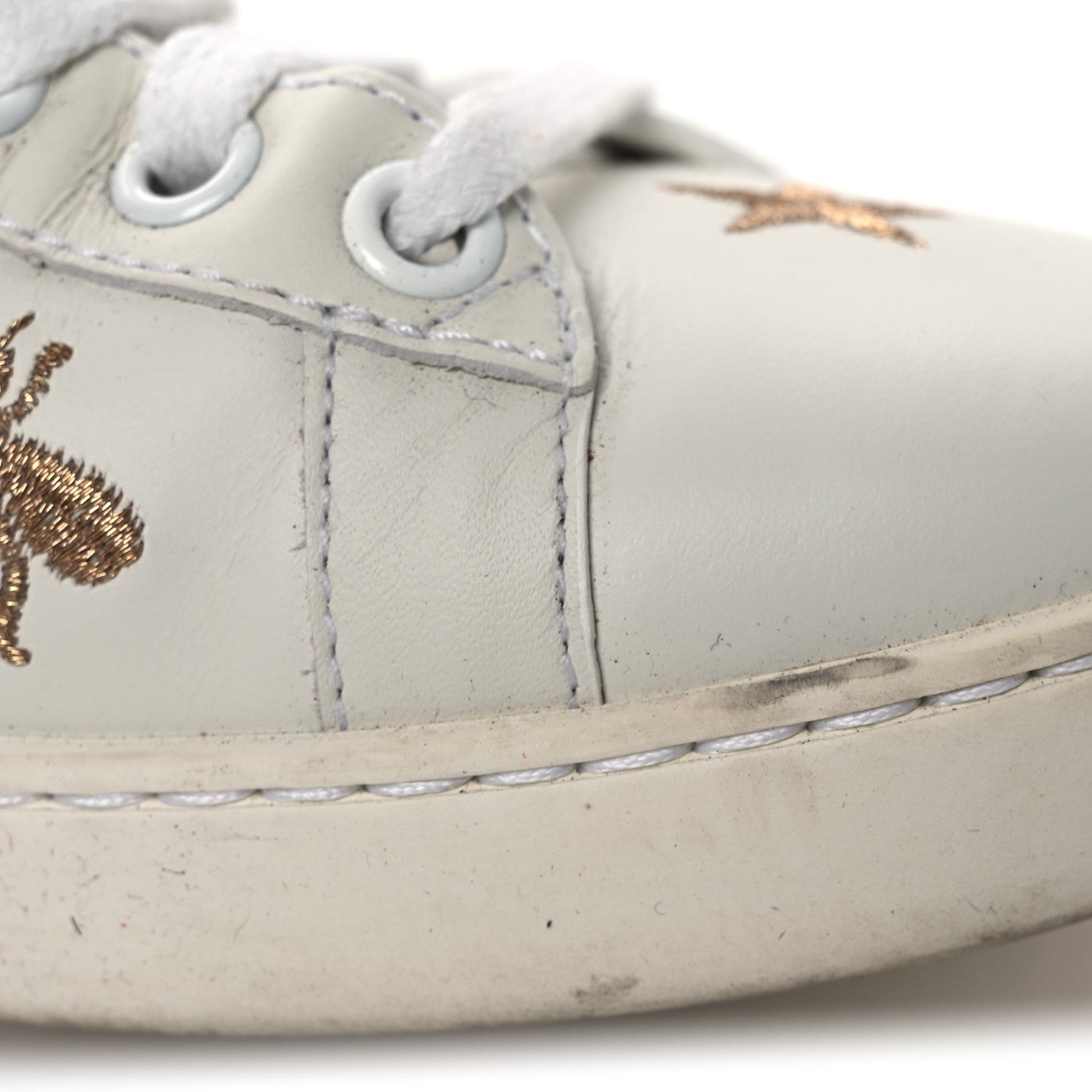 Gucci Calfskin Bee Star Embroidered Sylvie Web Ace Sneakers 35.5 White