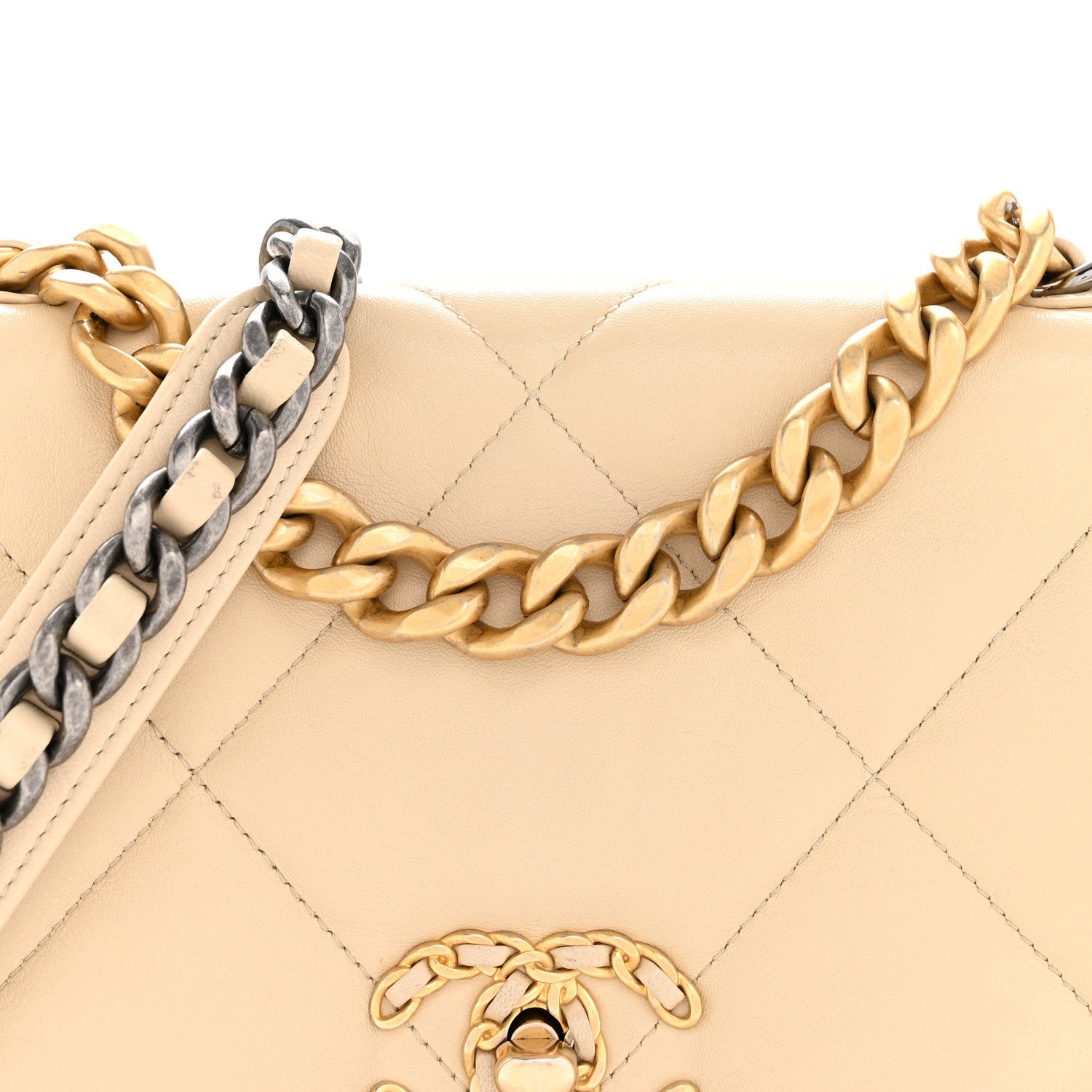 Chanel Lambskin Quilted Medium Chanel 19 Flap Beige