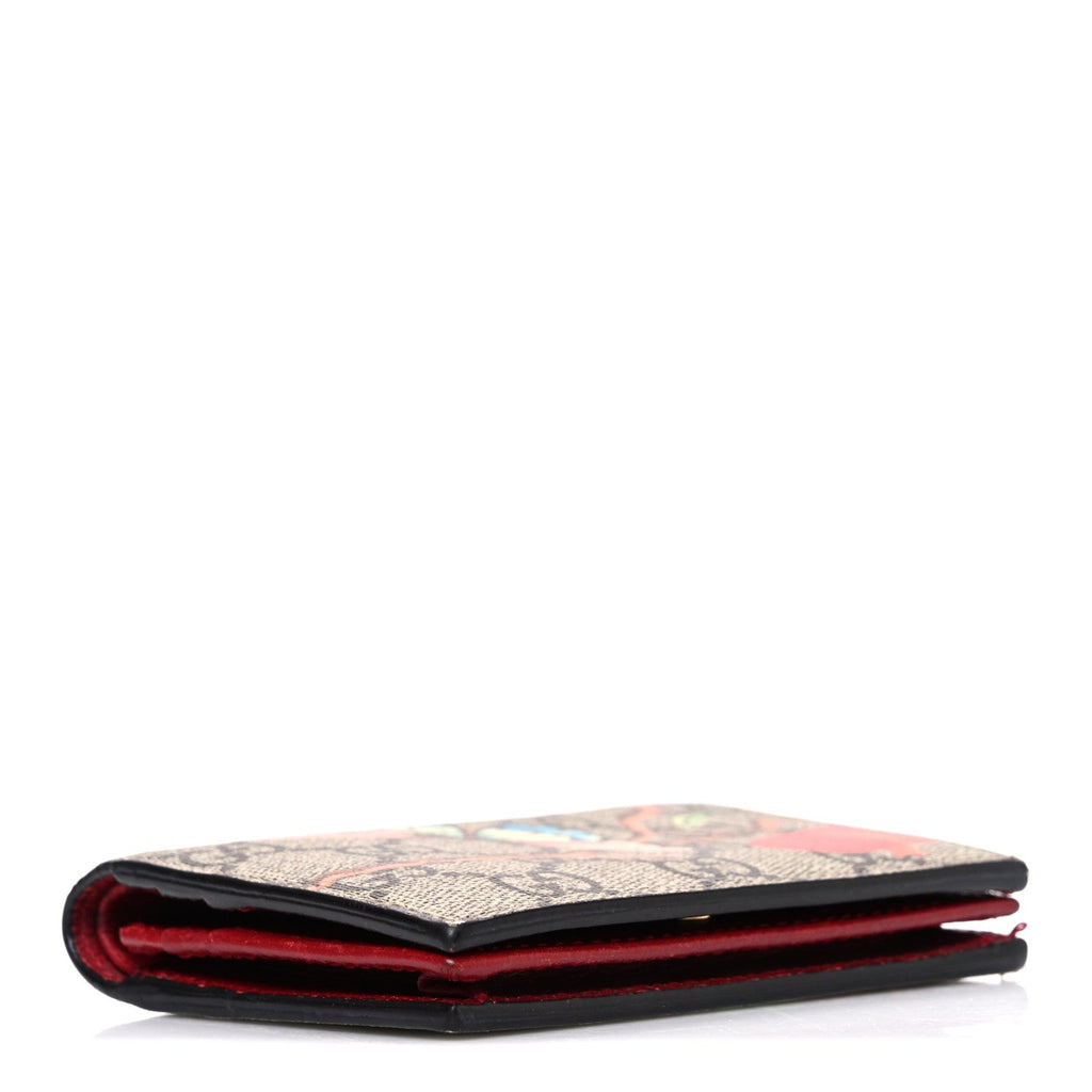 Gucci GG Supreme Monogram Tian Card Case Beige Multicolor Red