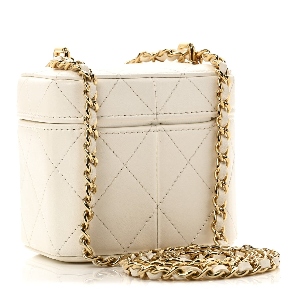 Chanel Lambskin Quilted Vanity Clutch With Chain White