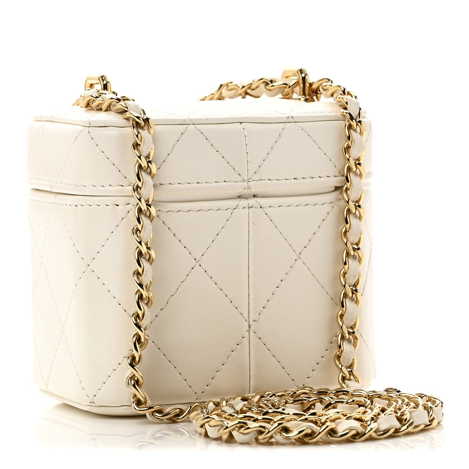 Chanel Lambskin Quilted Vanity Clutch With Chain White