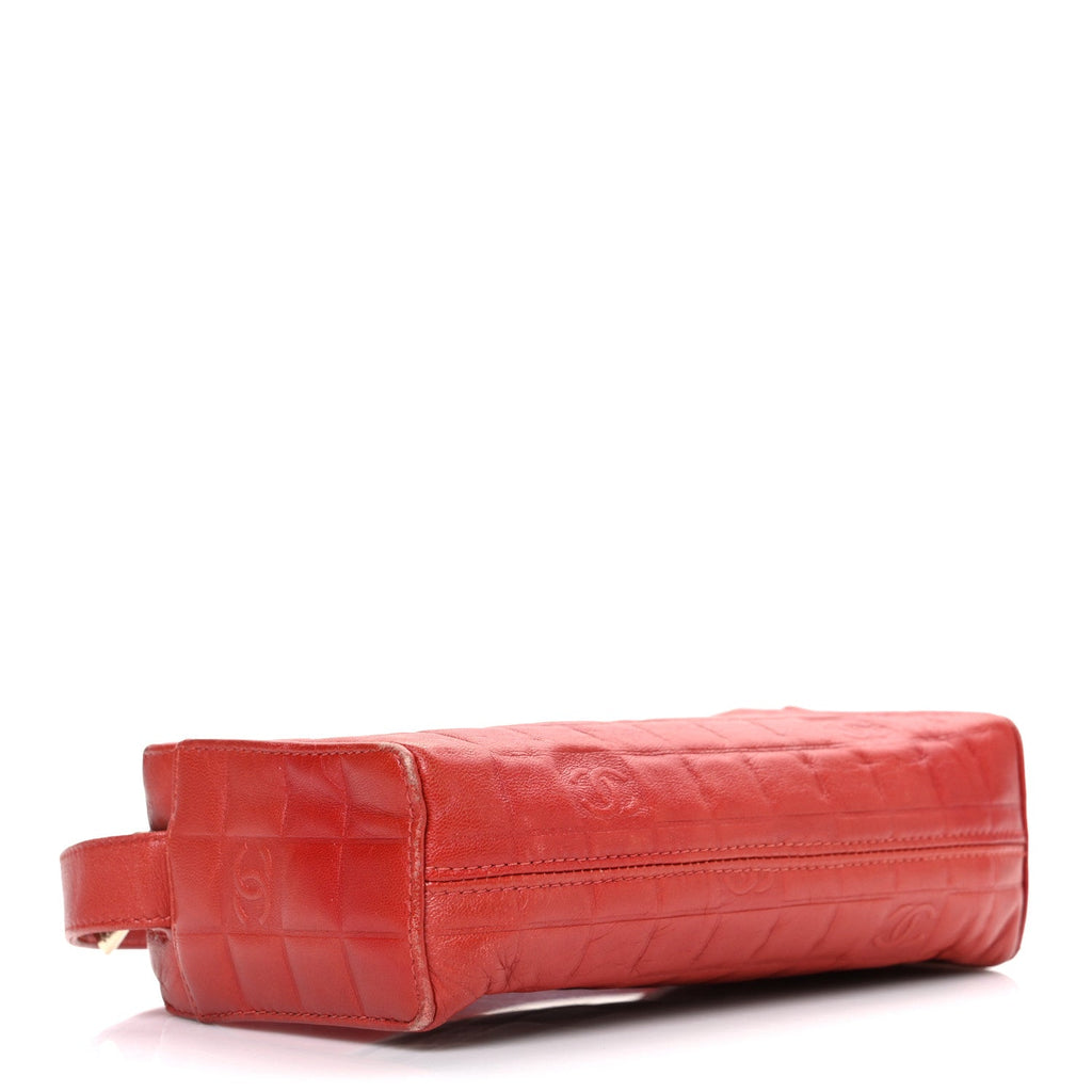 Chanel Lambskin Embossed CC Chocolate Bar Shoulder Bag Red