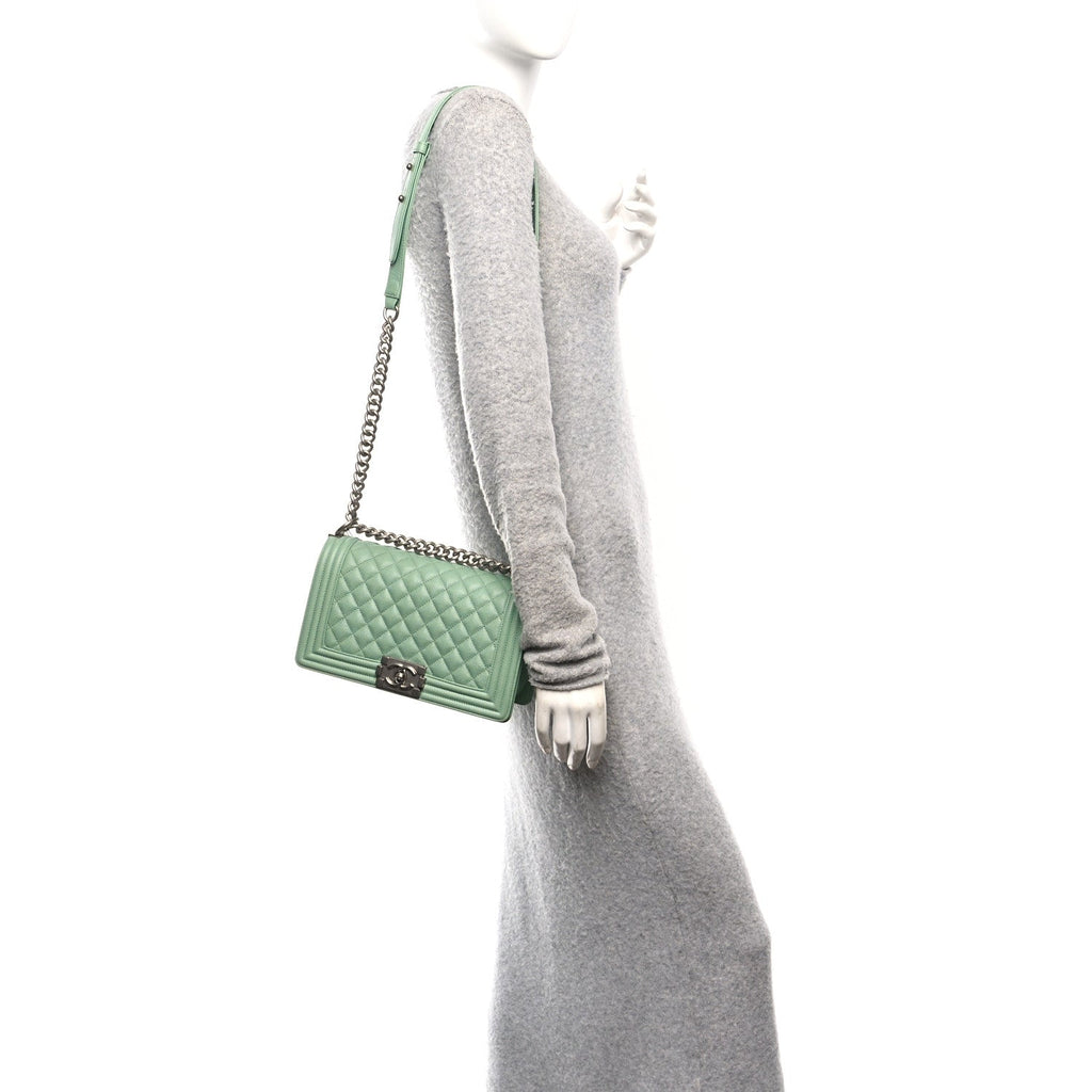 Chanel Caviar Quilted Medium Boy Flap Green