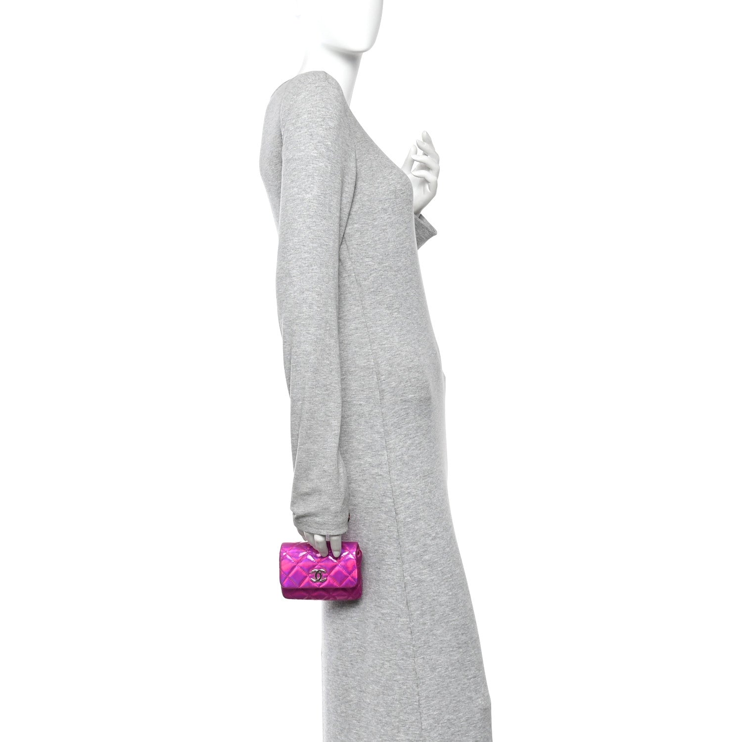 Iridescent Mirror Goatskin Hook Card Holder Fuchsia