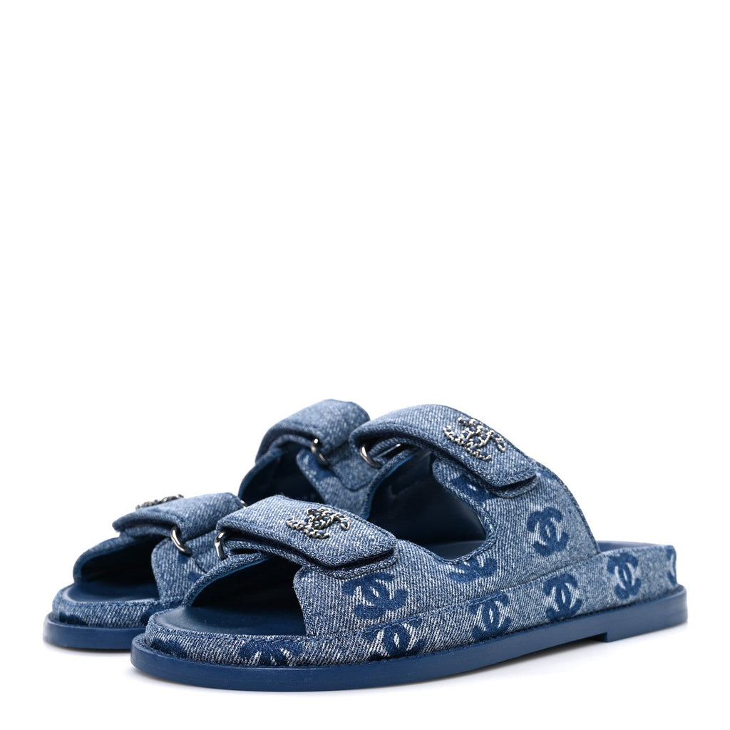 Denim CC Velcro Dad Chain CC Slide Sandals 35 Blue
