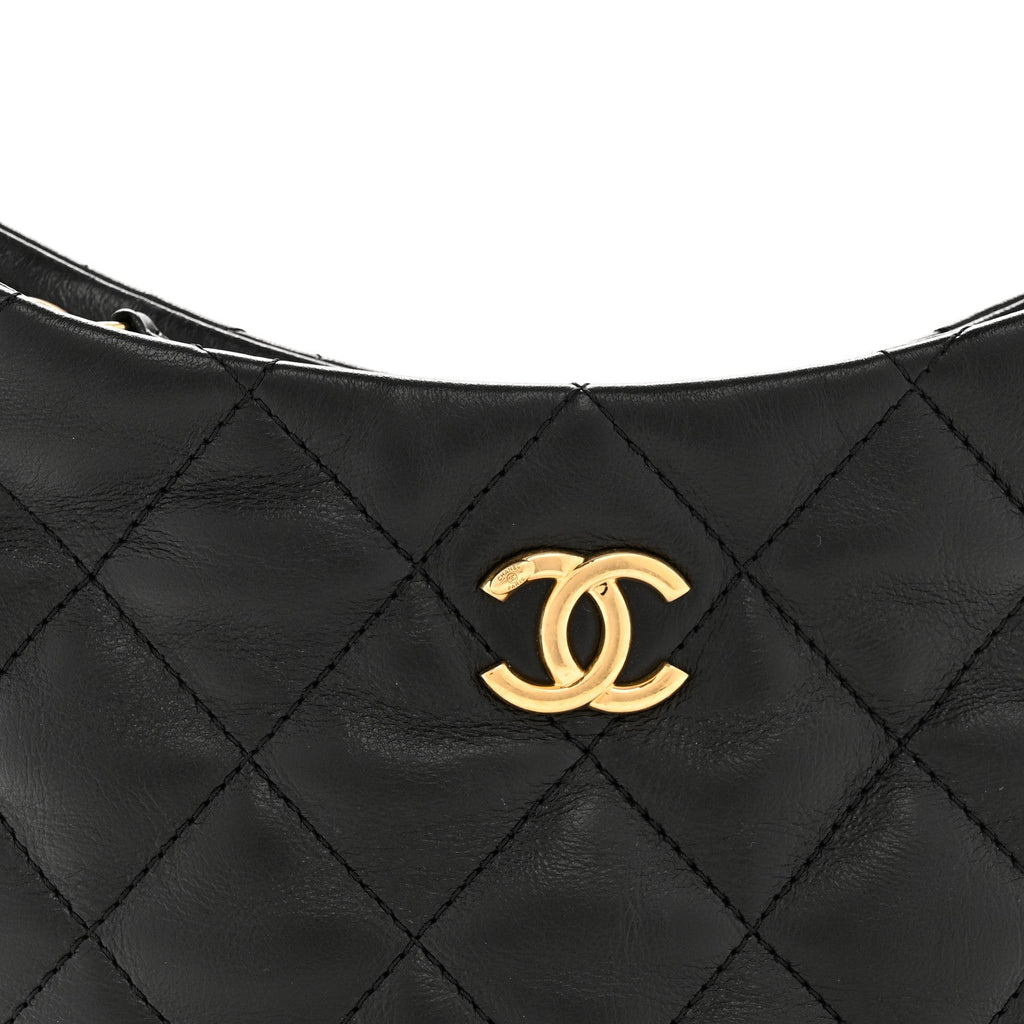 Chanel Lambskin Quilted CC Links Hobo Black