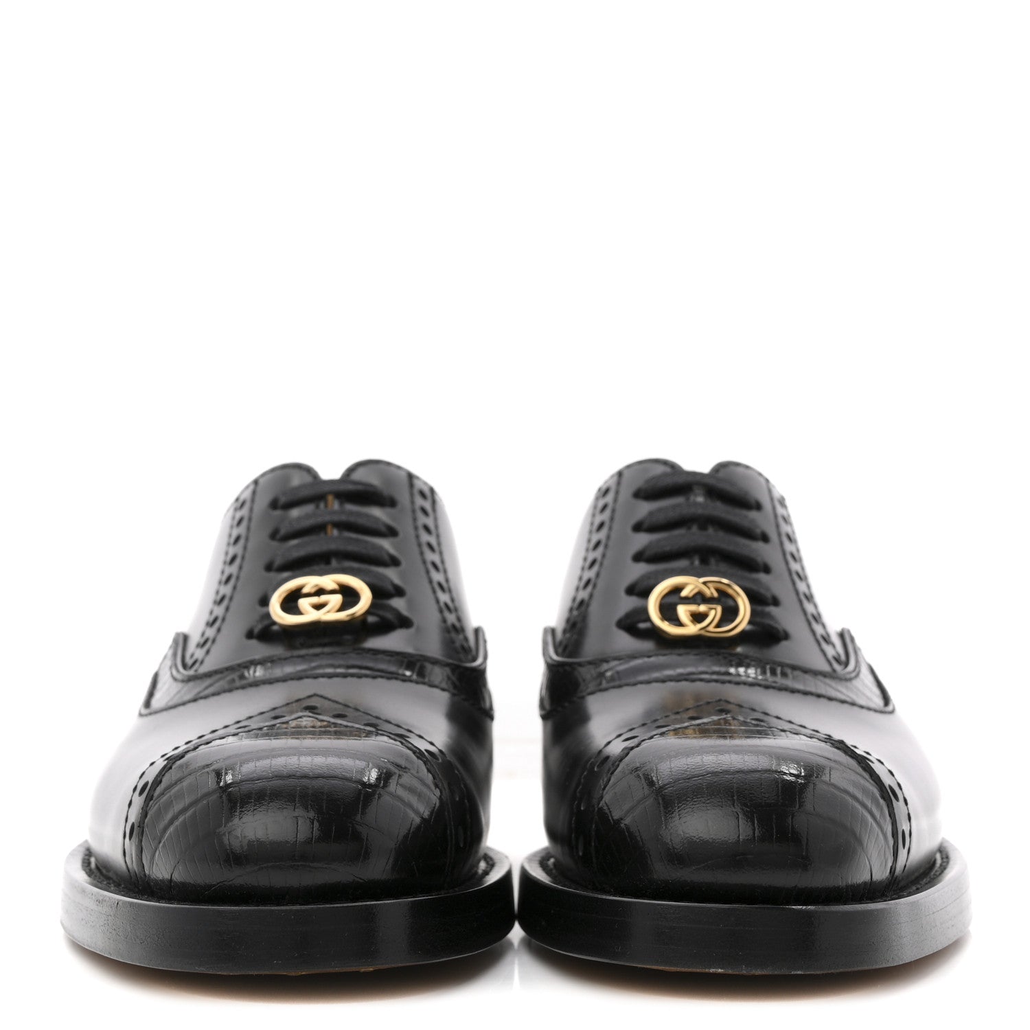 Gucci Glossy Calfskin Tejus Womens Lace Up Loafers 35 Black