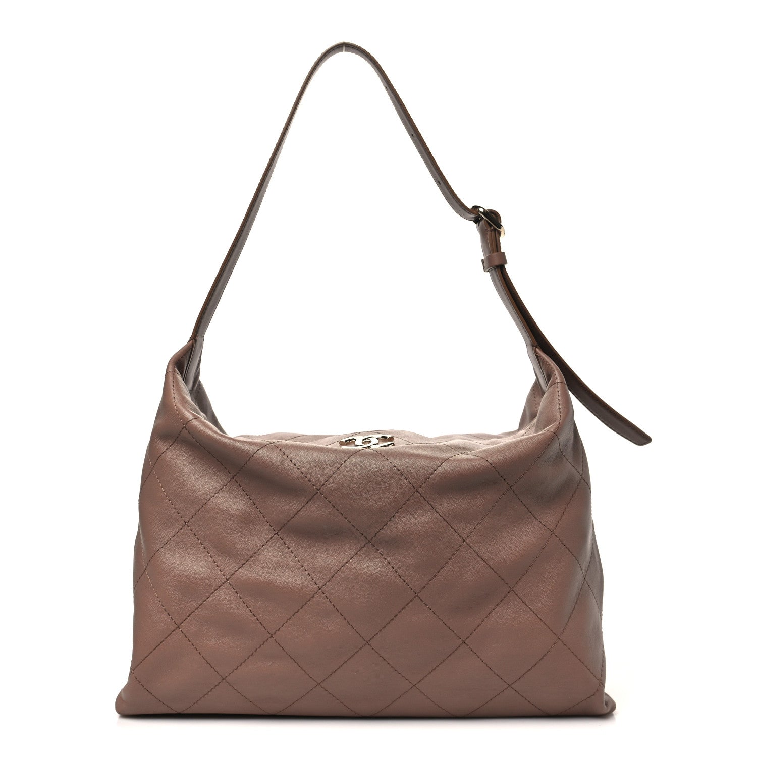 Chanel Shiny Lambskin Quilted Maxi Hobo Brown