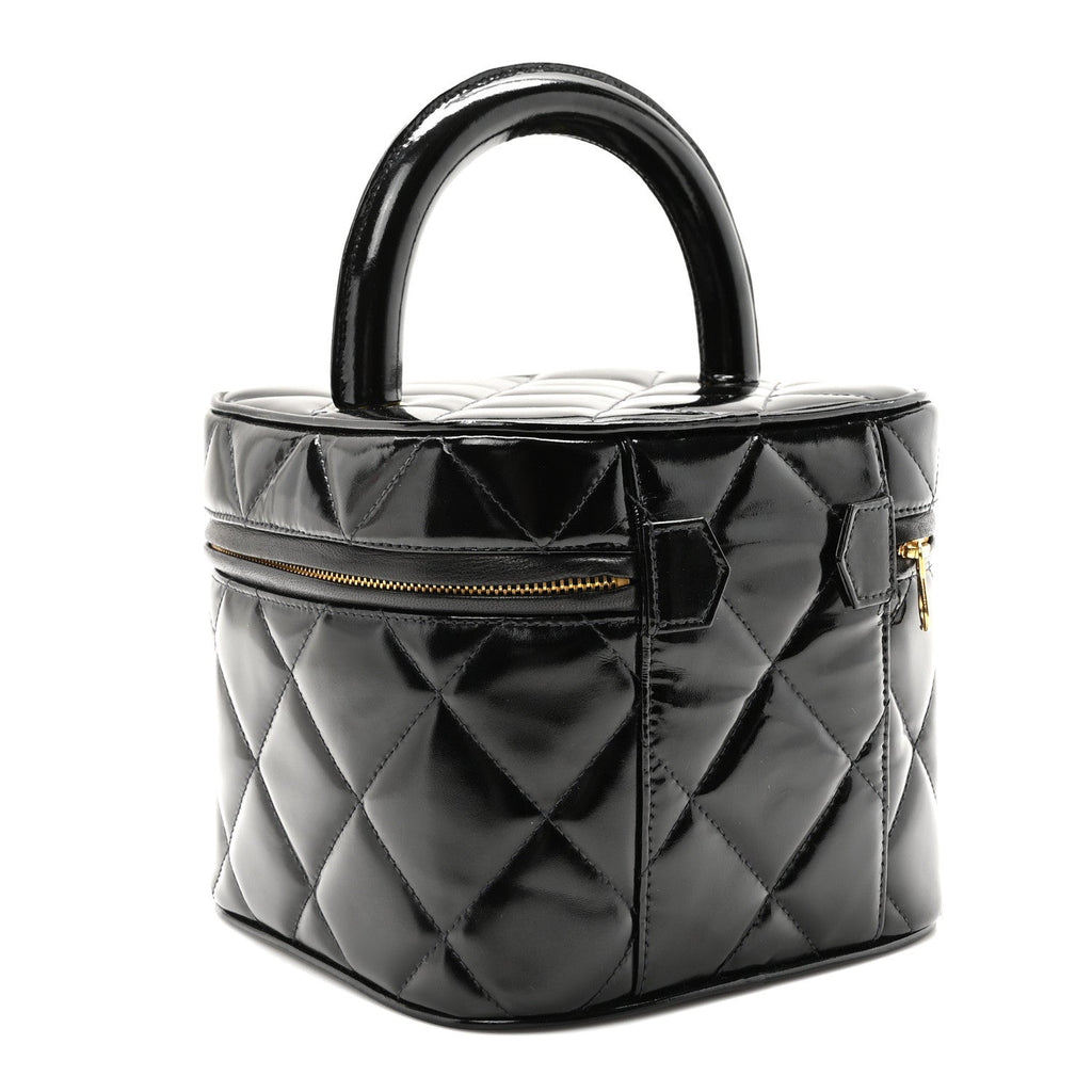 Chanel Patent Quilted Top Handle Vanity Case Black