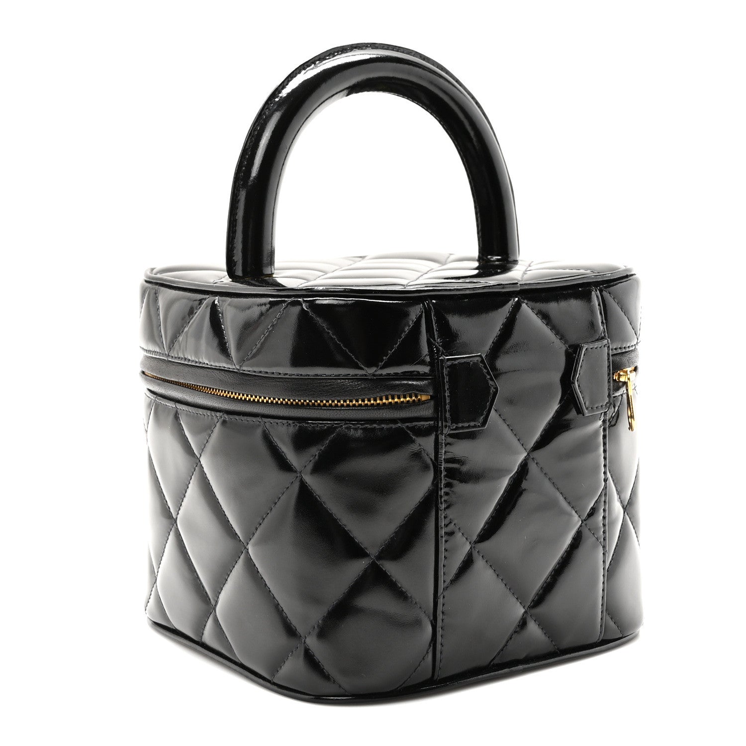 Chanel Patent Quilted Top Handle Vanity Case Black