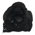 Chanel Tweed Camellia Pin Brooch Black White