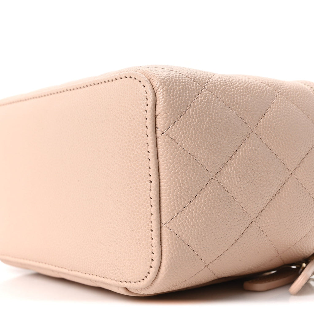 Chanel Caviar Quilted Small Vanity Case With Chain Light Beige