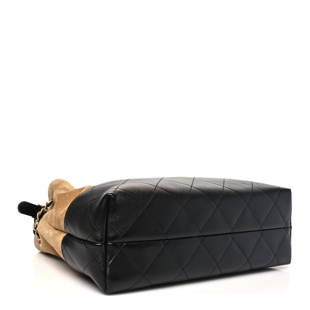 Chanel Suede Calfskin Shiny Lambskin Quilted Small Coco Base Shopping Bag Beige Black