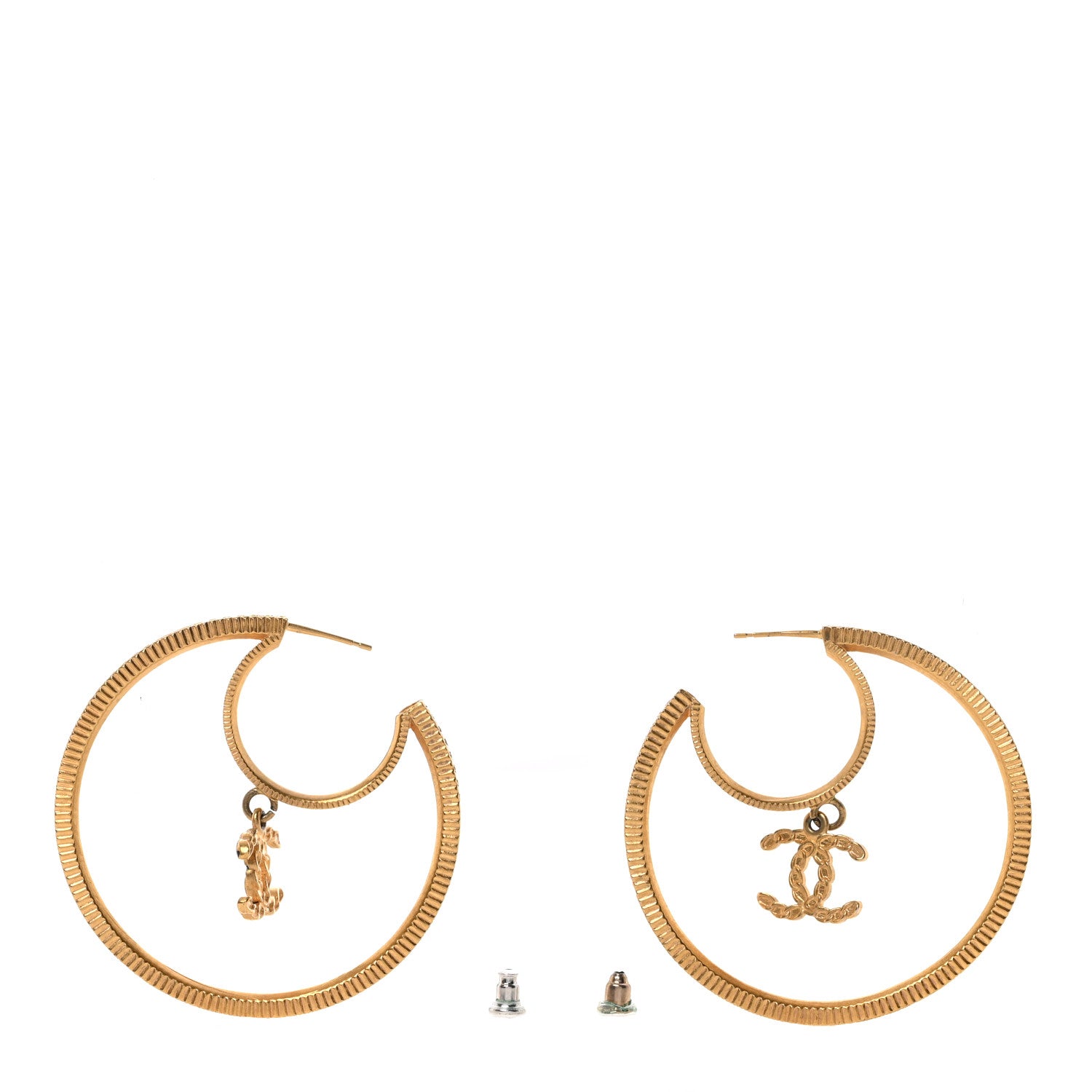 Baguette Crystal CC Drop Hoop Earrings Gold