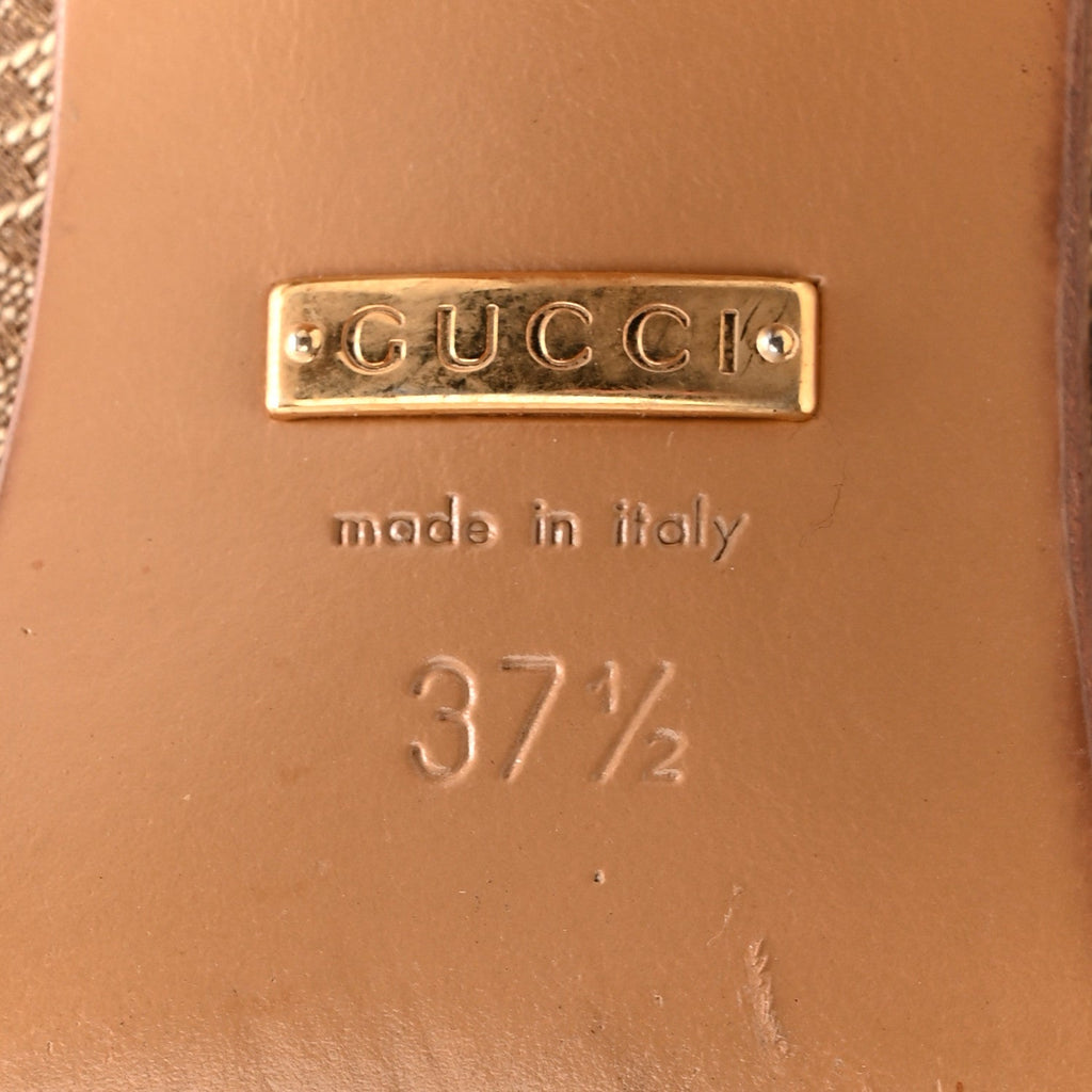 Gucci Monogram Malaga Kid Lisa Mid Heel Boots 37.5 Beige Ebony
