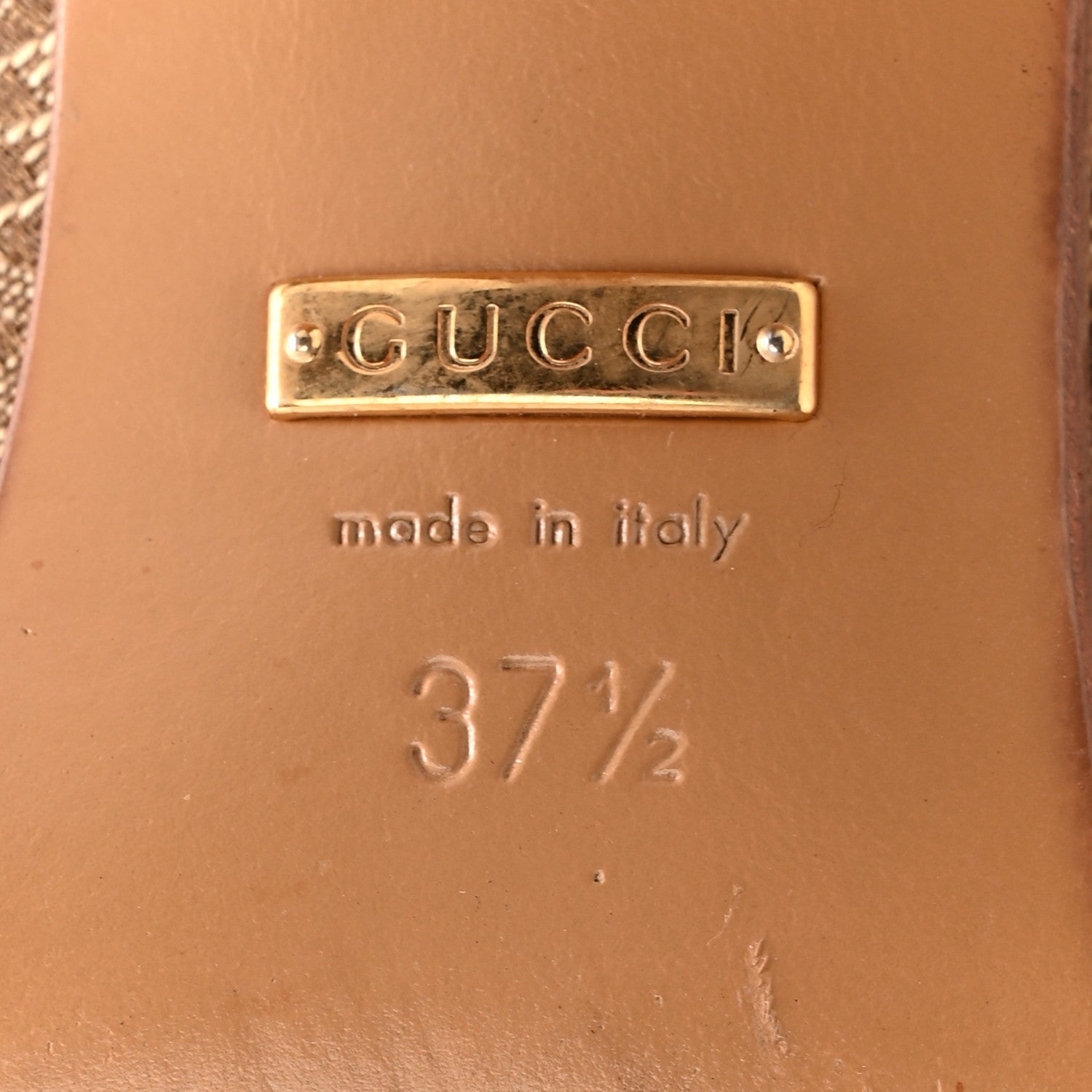 Gucci Monogram Malaga Kid Lisa Mid Heel Boots 37.5 Beige Ebony