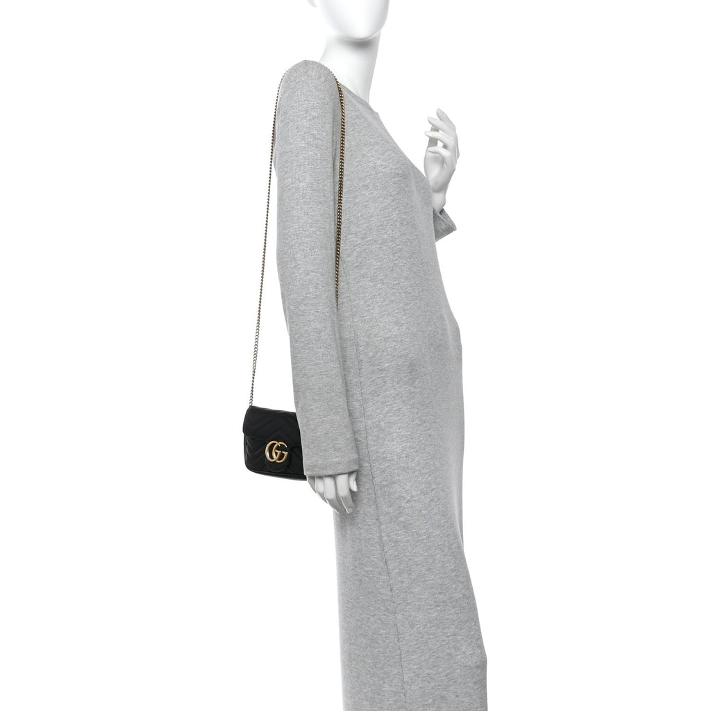 Gucci Calfskin Matelasse Super Mini GG Marmont Shoulder Bag Black