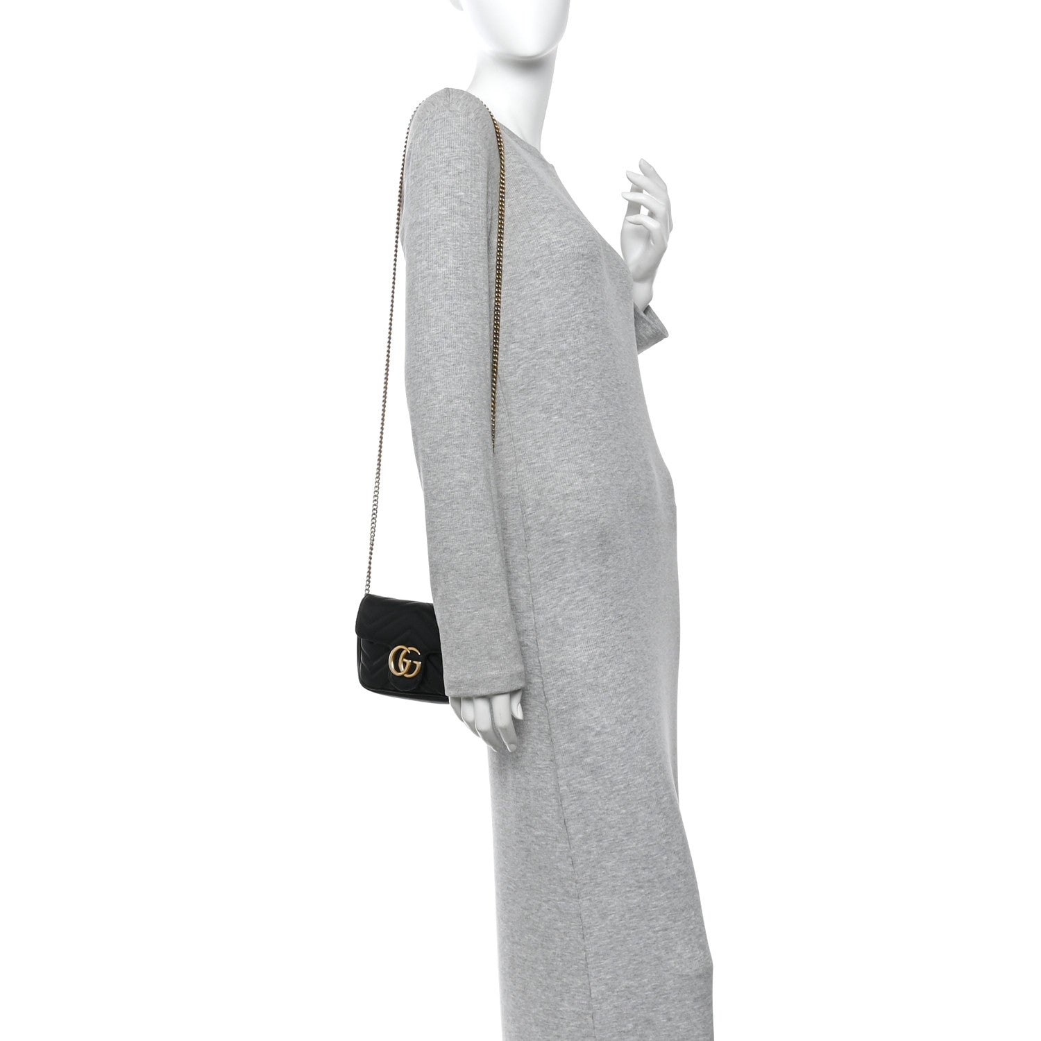 Gucci Calfskin Matelasse Super Mini GG Marmont Shoulder Bag Black