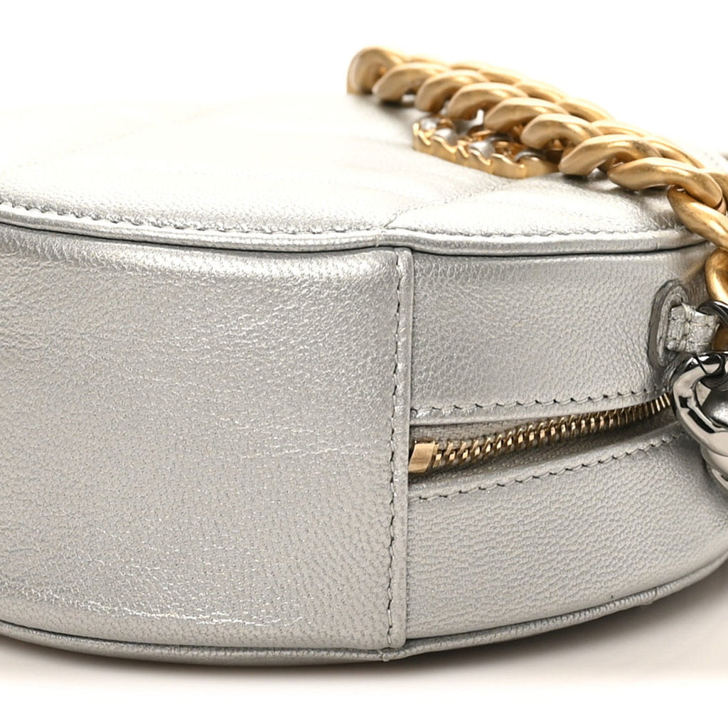 Chanel Metallic Lambskin Quilted Chanel 19 Round Clutch With Chain Silver