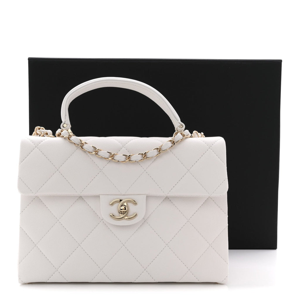 Chanel Caviar Quilted Medium Retro Twist Top Handle Flap White