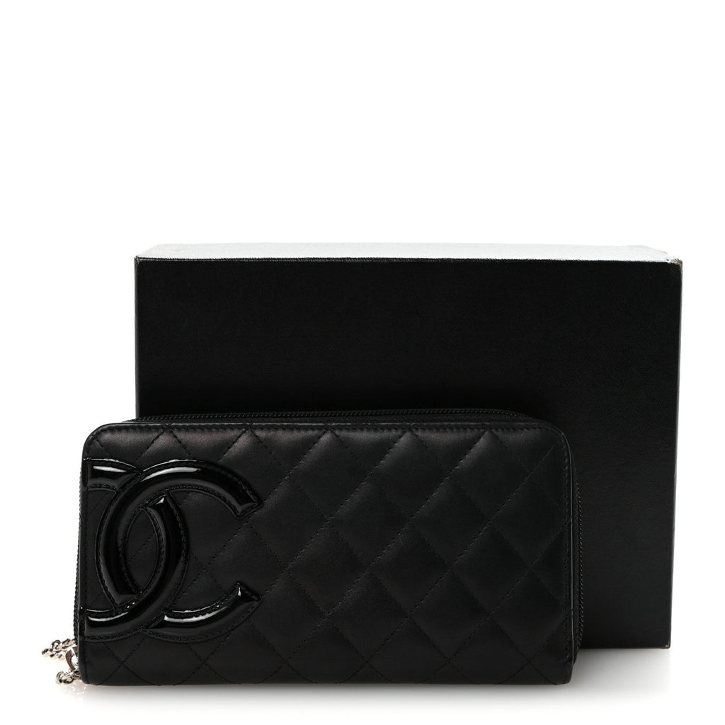 Calfskin Quilted Cambon Large Gusset Zip Around Wallet Black
