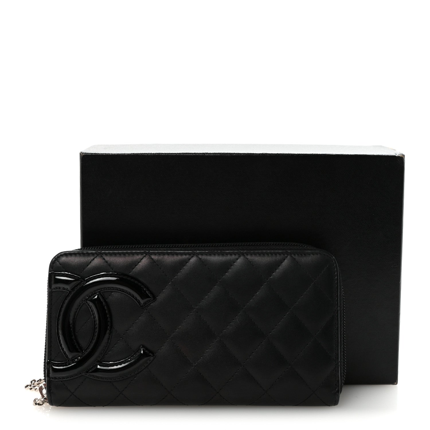 Calfskin Quilted Cambon Large Gusset Zip Around Wallet Black