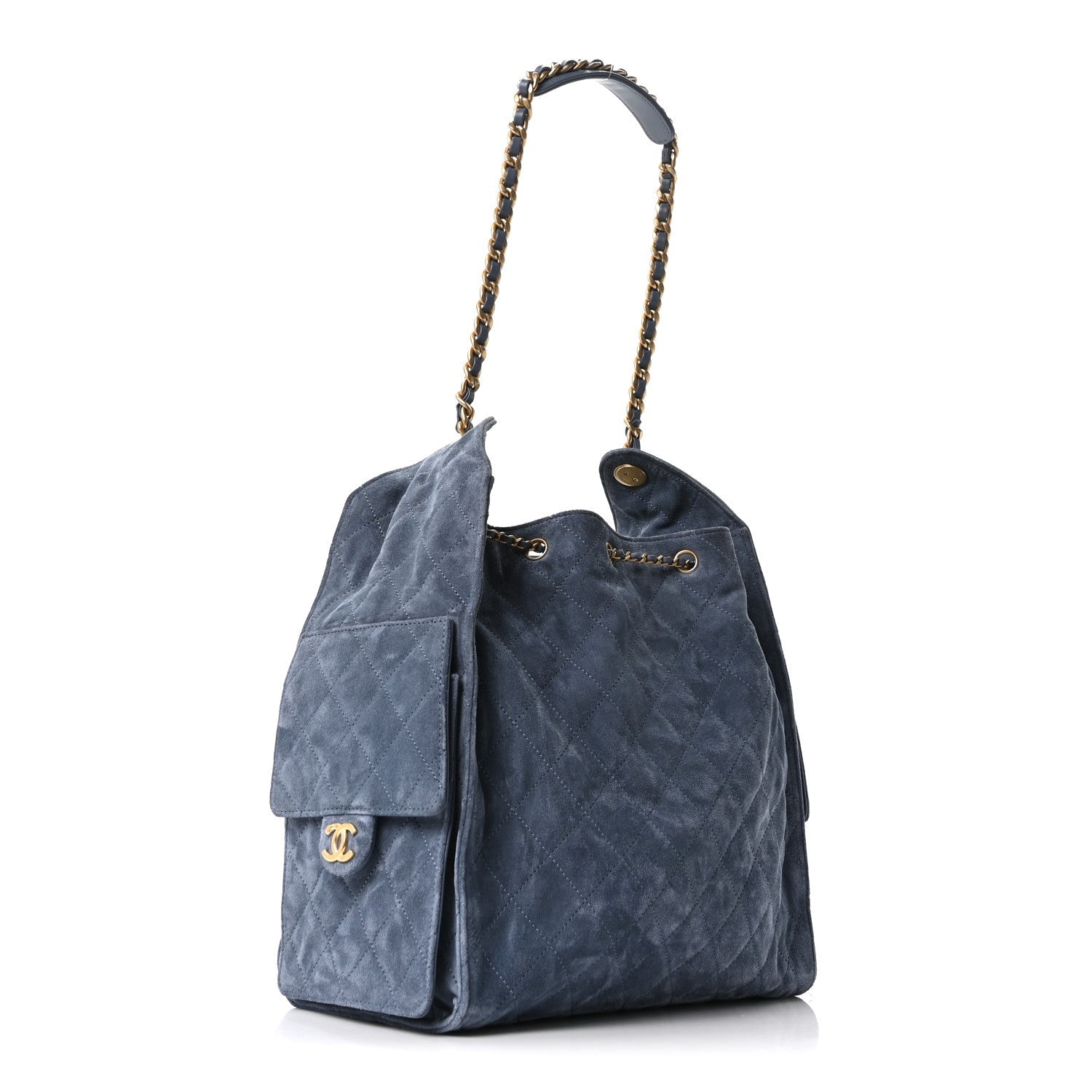 Chanel Suede Quilted Medium Chanel 25 Handbag Blue