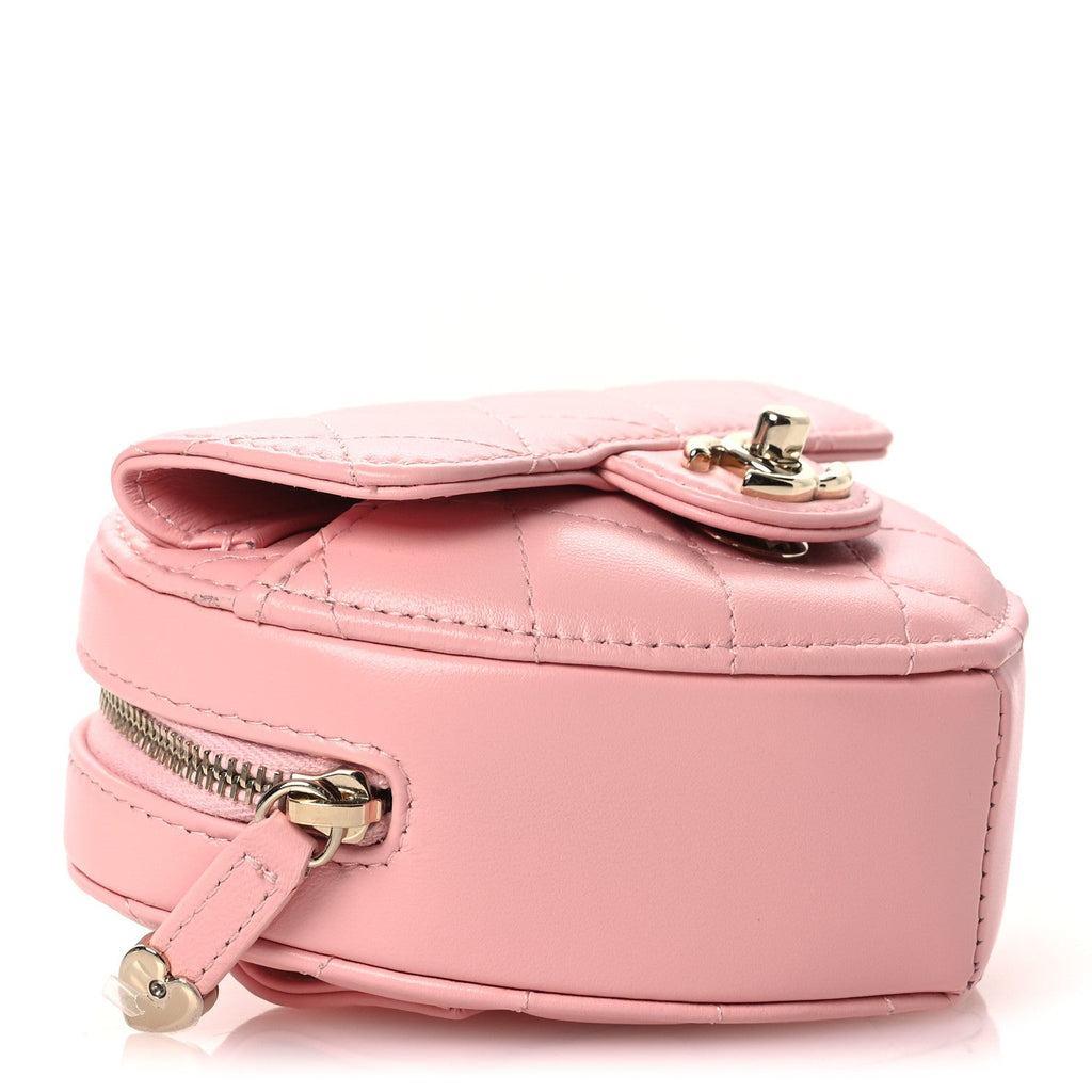 Chanel Lambskin Quilted CC In Love Heart Waist Belt Bag With Chain Light Pink